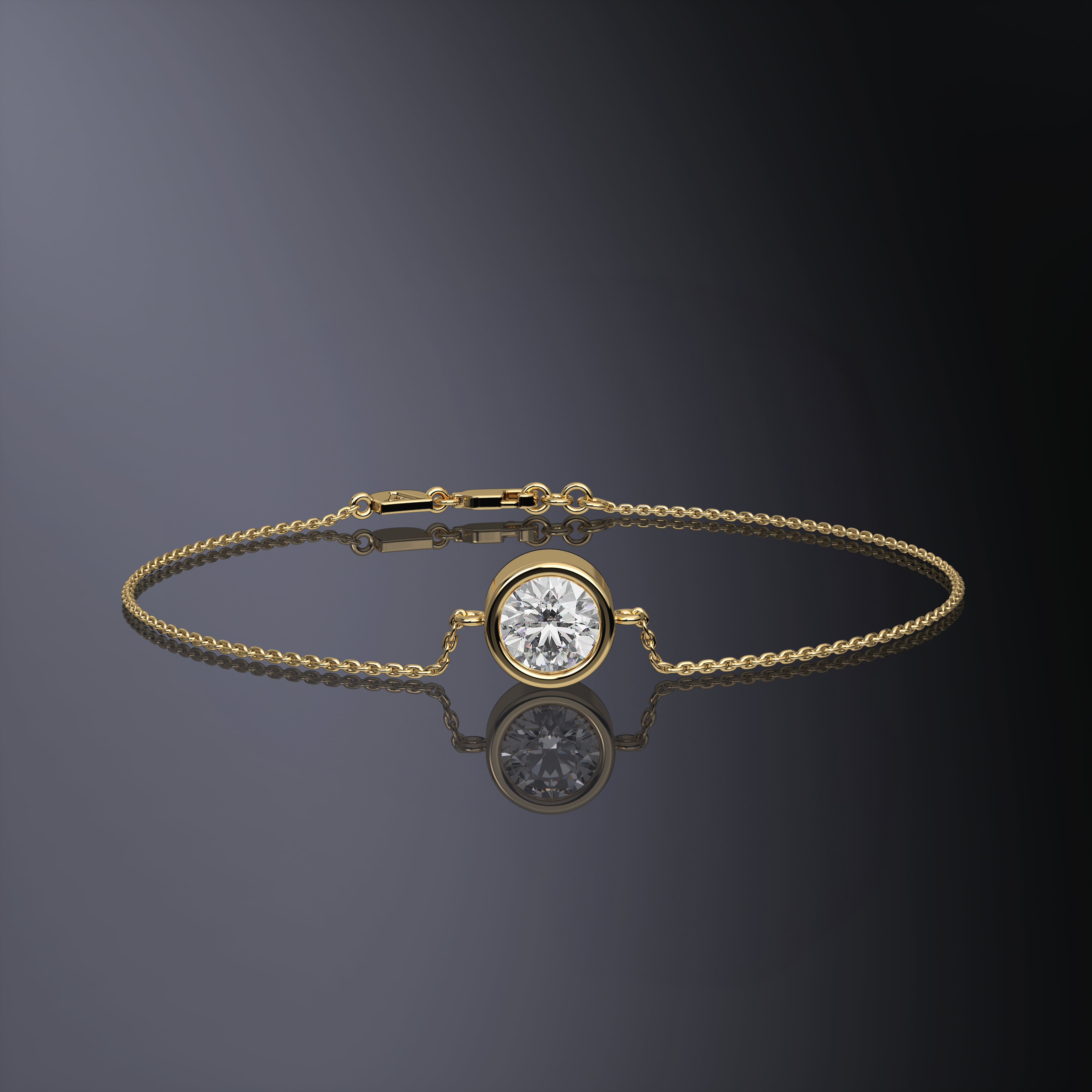 Bracelet chaîne en or serti d'un diamant rond brillant