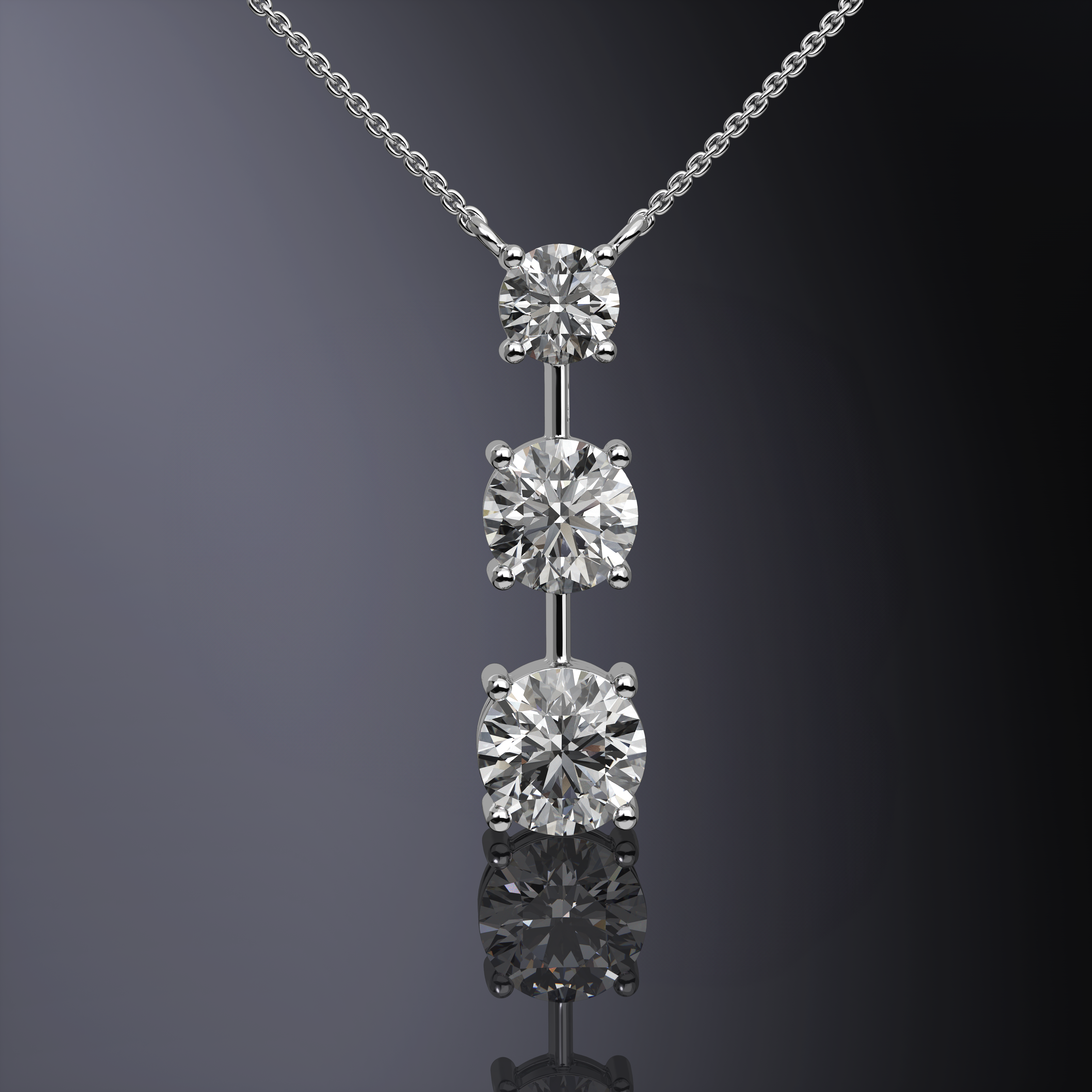 Pendentif Trilogie Rond Brillant Or Blanc