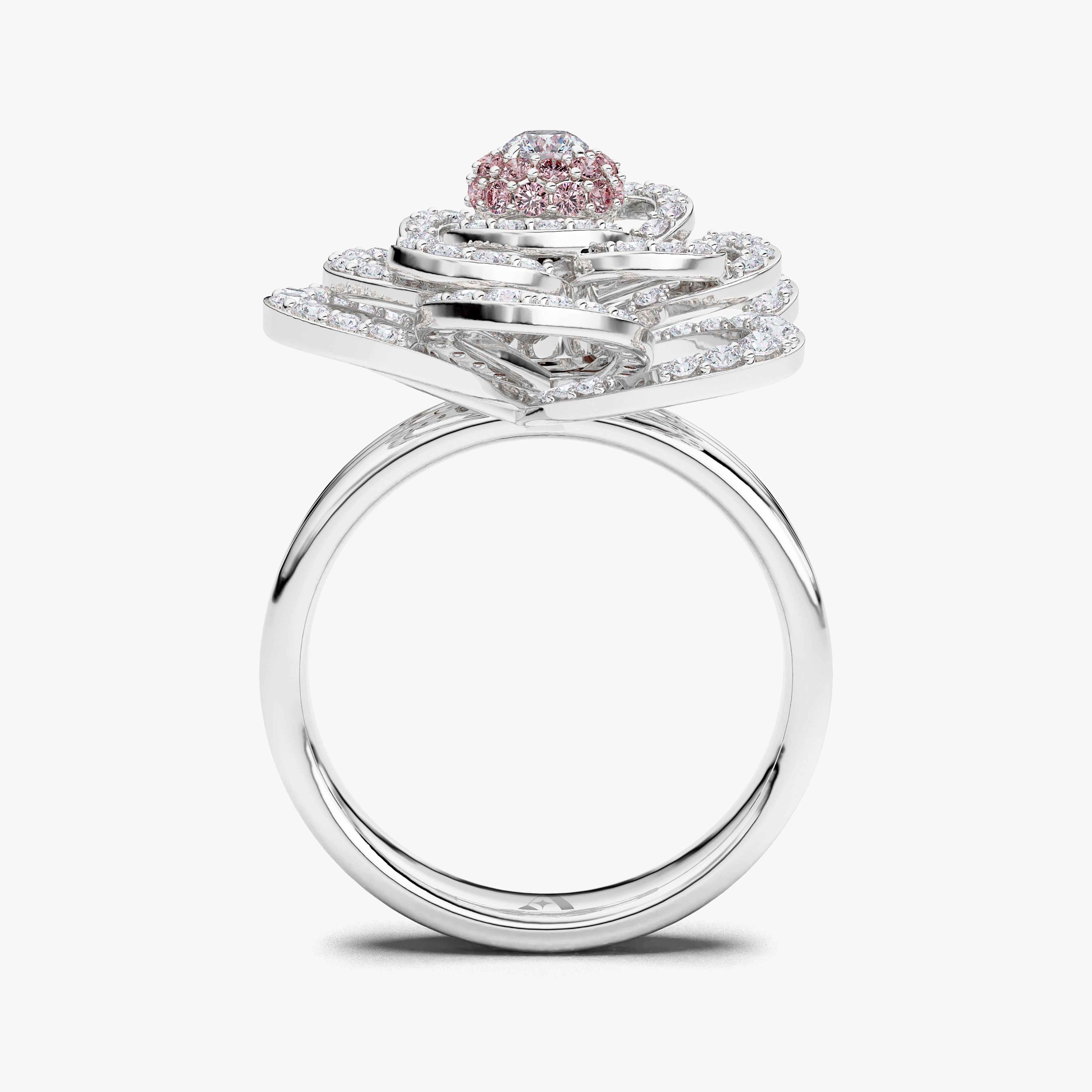 Bague Diamant Fleurs Roses et Blanches