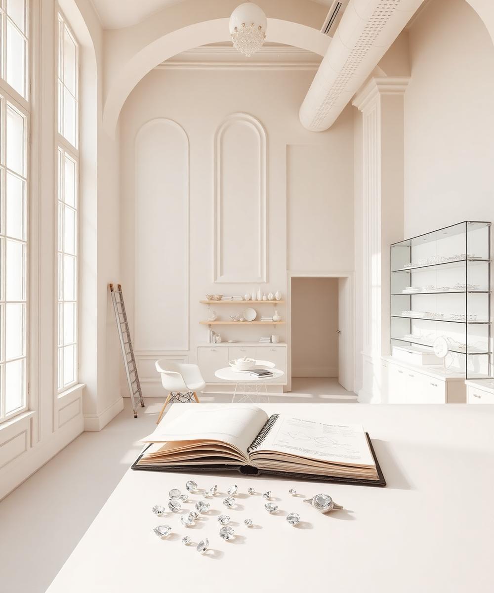 Astrea London bespoke atelier with design book and loose diamonds