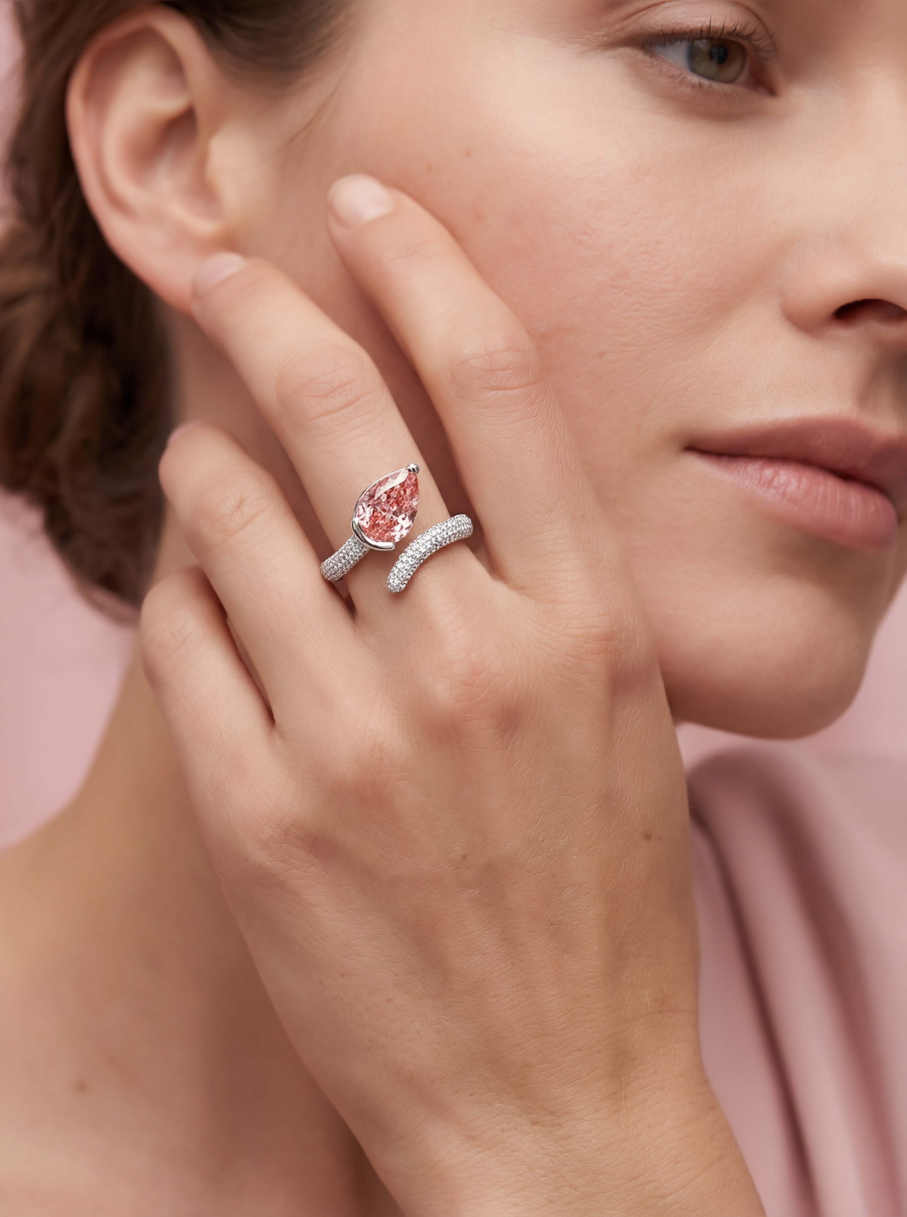 Pear Pink Diamond Pave Ring