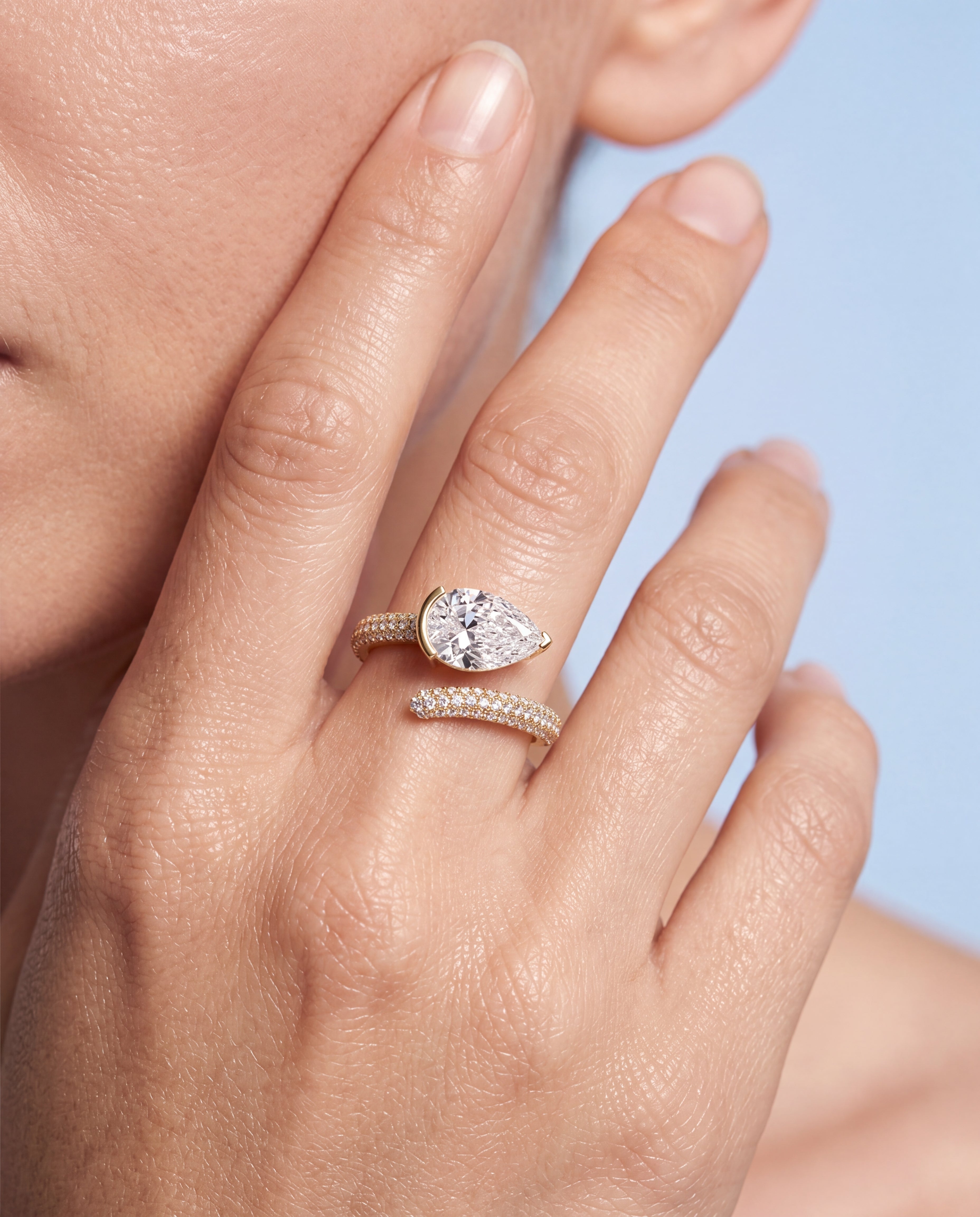Pear Cut Diamond Pavé Ring Yellow Gold