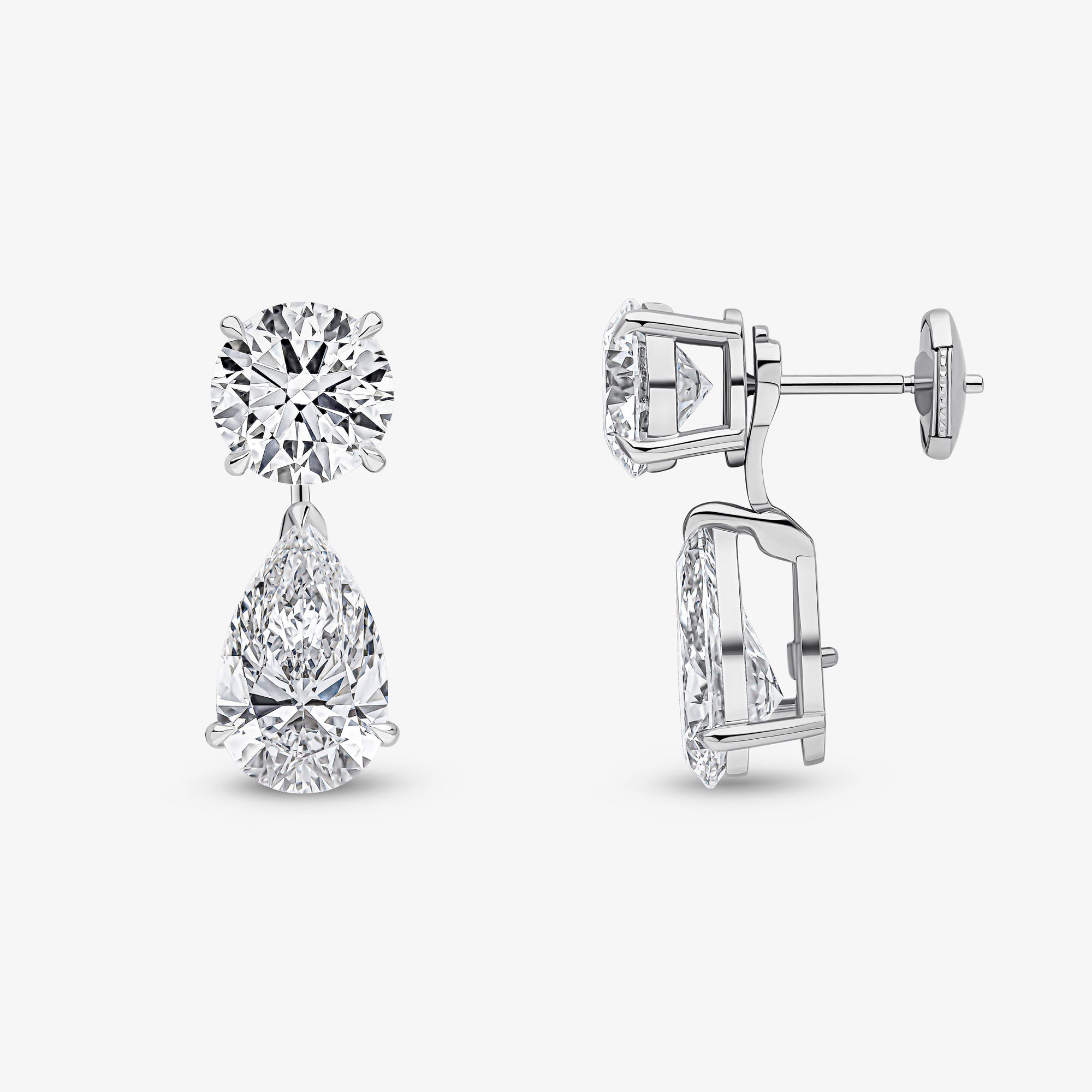 Round Brilliant and Pear Cut Detachable Drop Earrings