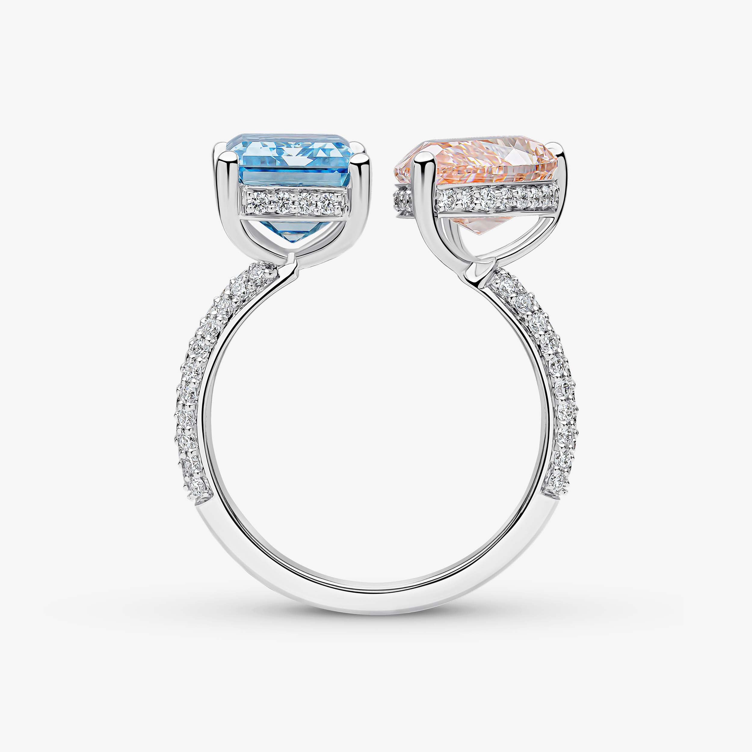 Pear and Emerald Cut Pink and Blue Diamond Ring