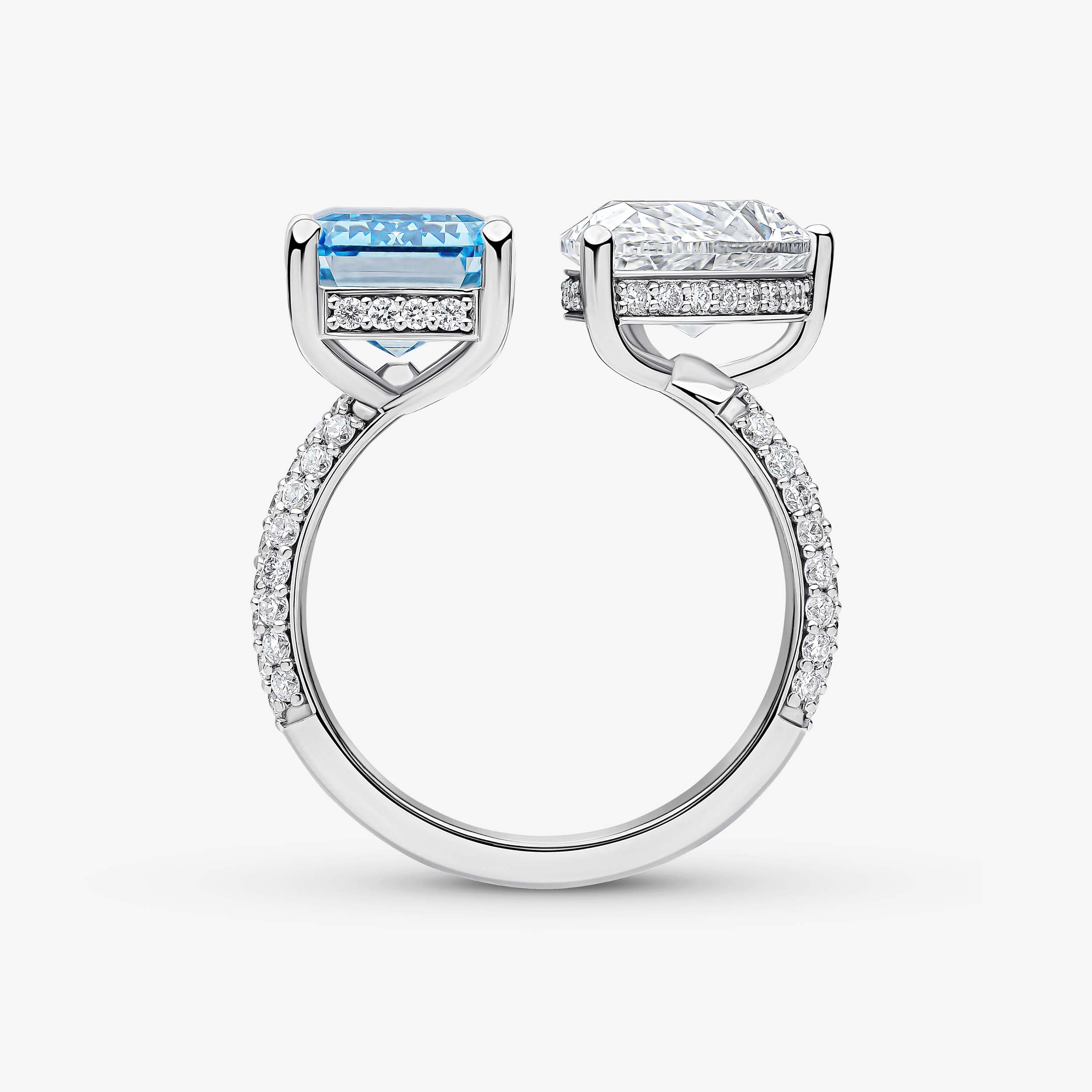 Pear and Emerald Cut Blue Diamond Ring