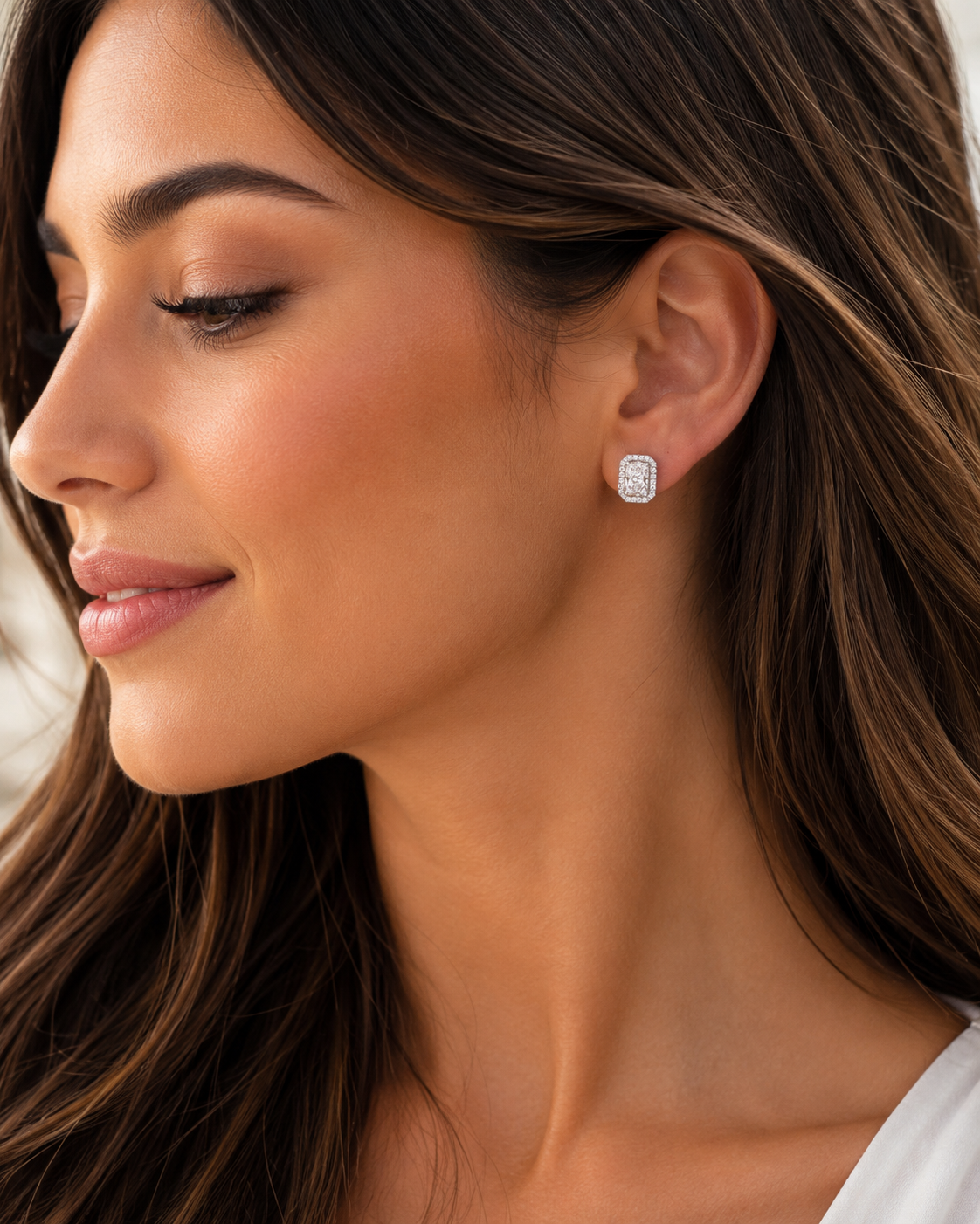 Radiant Cut Halo Studs