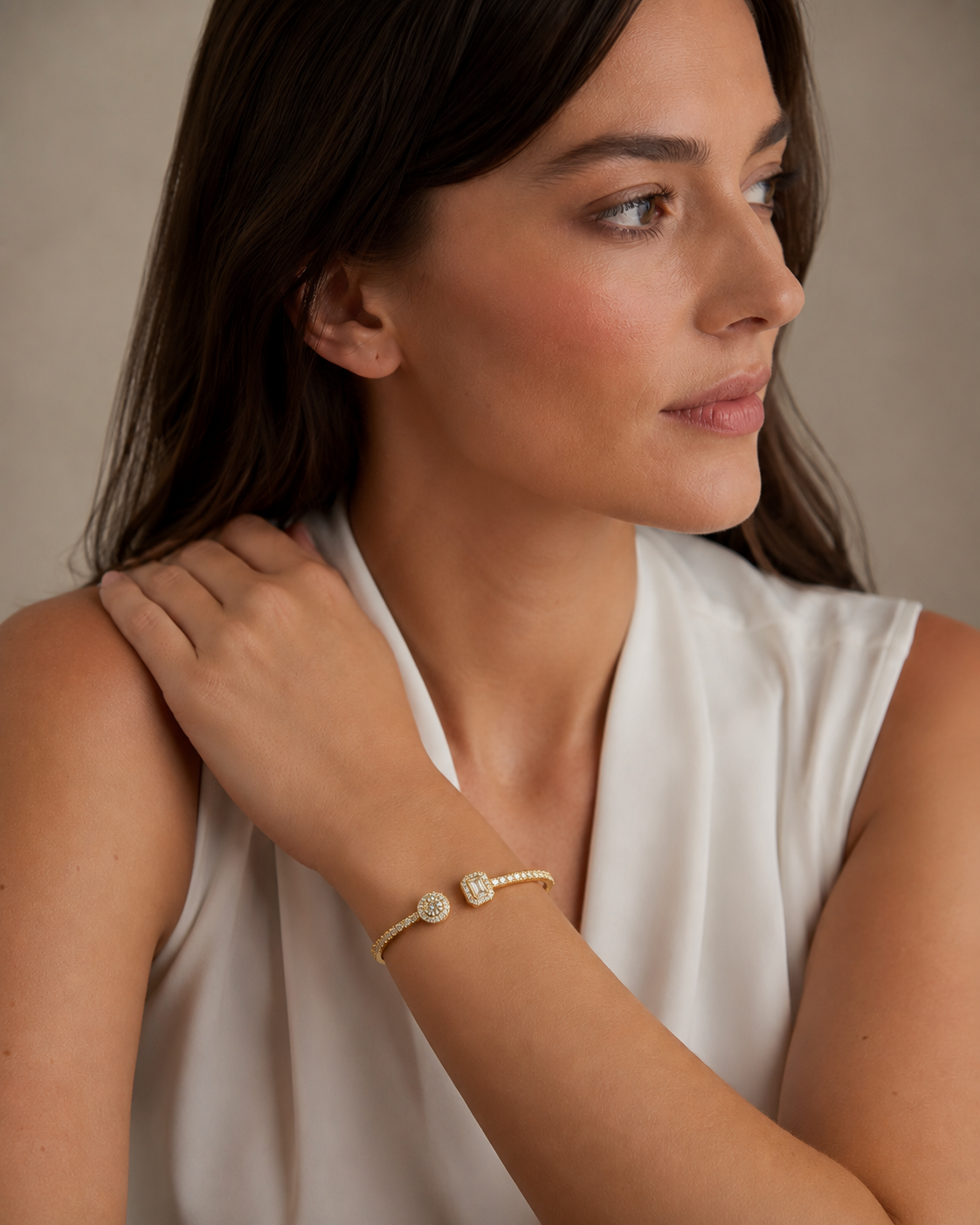 Round & Emerald Diamond Halo Bangle