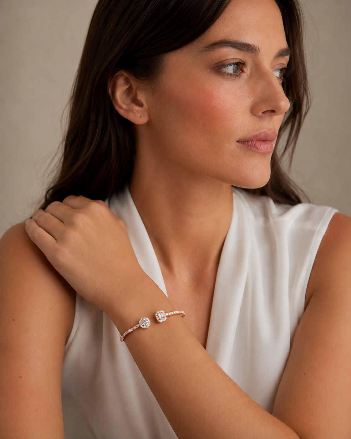 Round & Emerald Diamond Halo Bangle 1