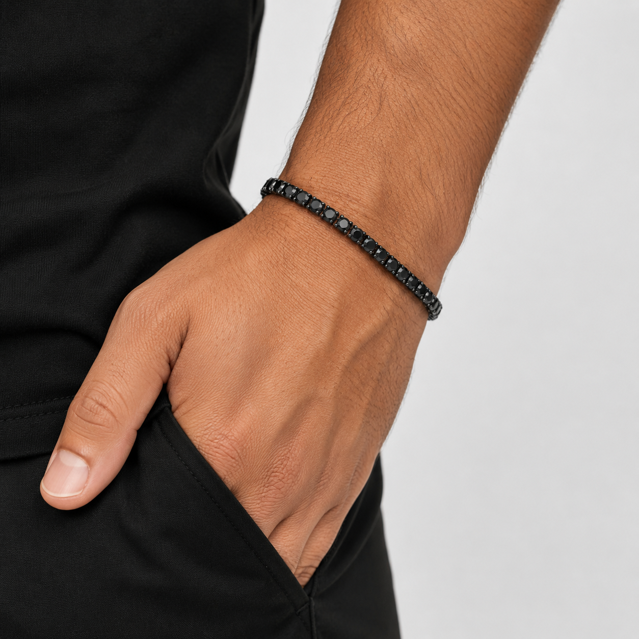 Men's Black Diamond Round Cut Tennis (Rhodium Black )