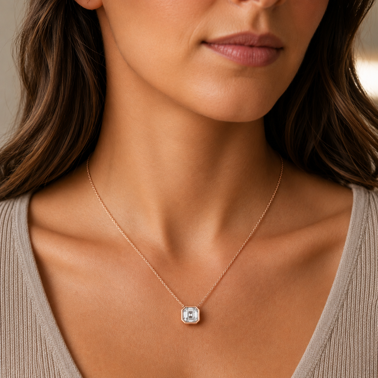 Asscher Cut Bezel Set Pendant
