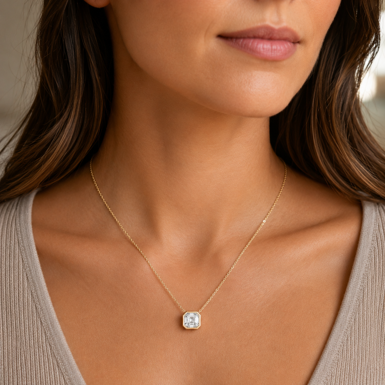 Asscher Cut Bezel Set Pendant 2