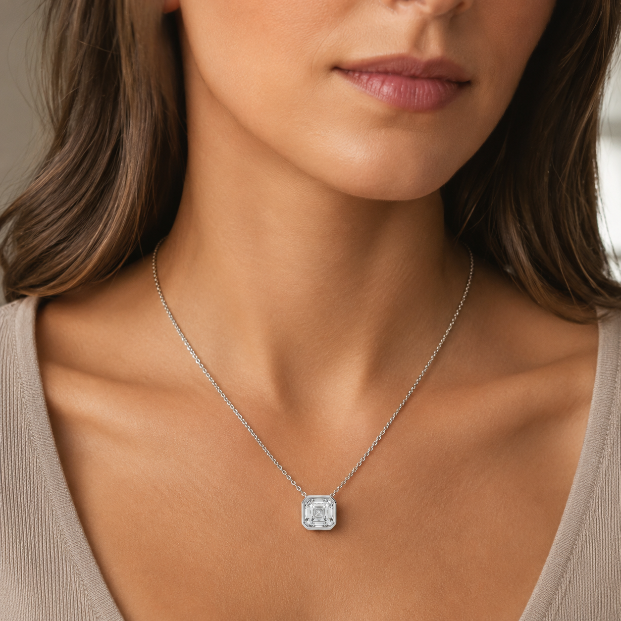 Asscher Cut Bezel Set Pendant 3