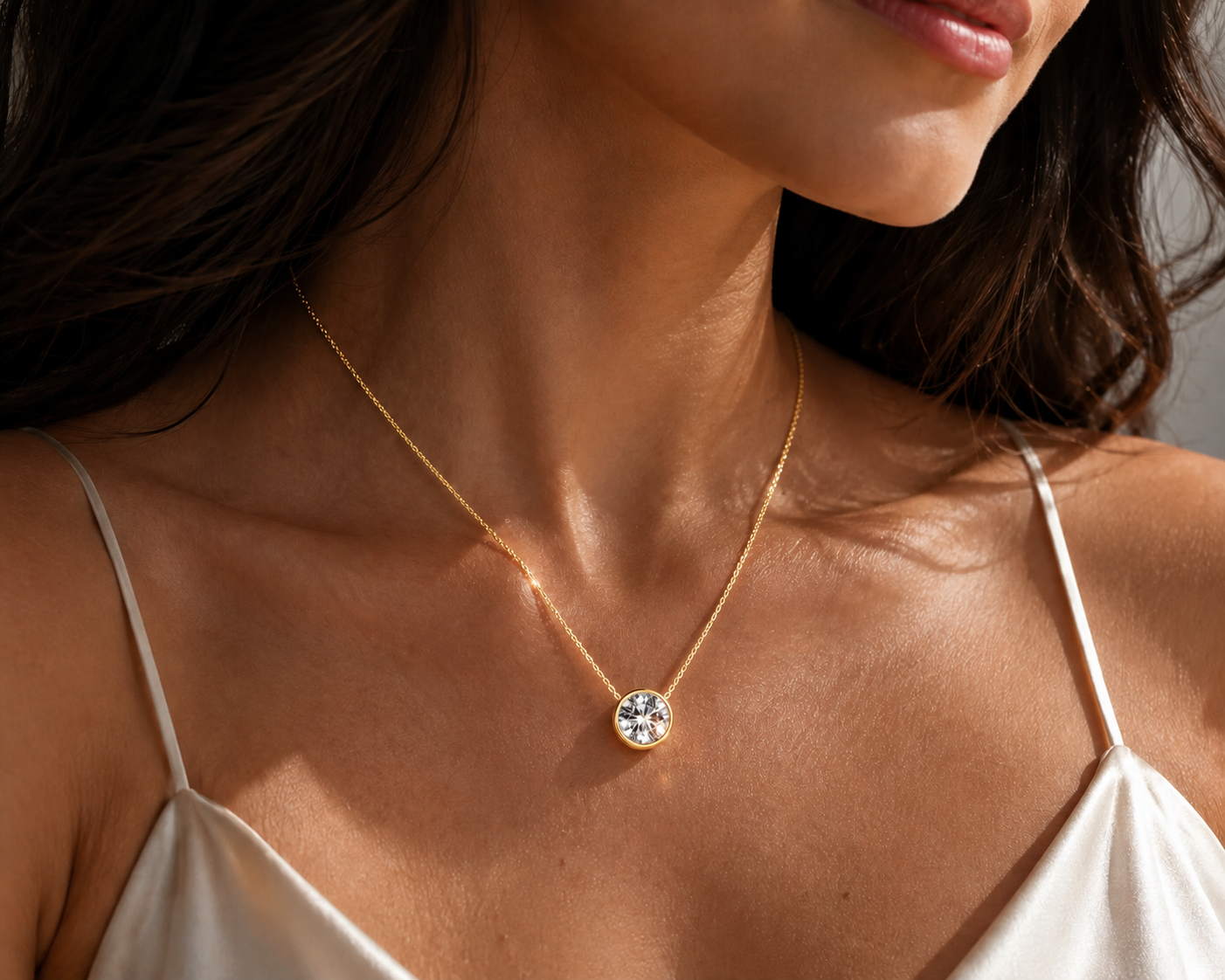 Round Brilliant Cut Bezel Set Pendant