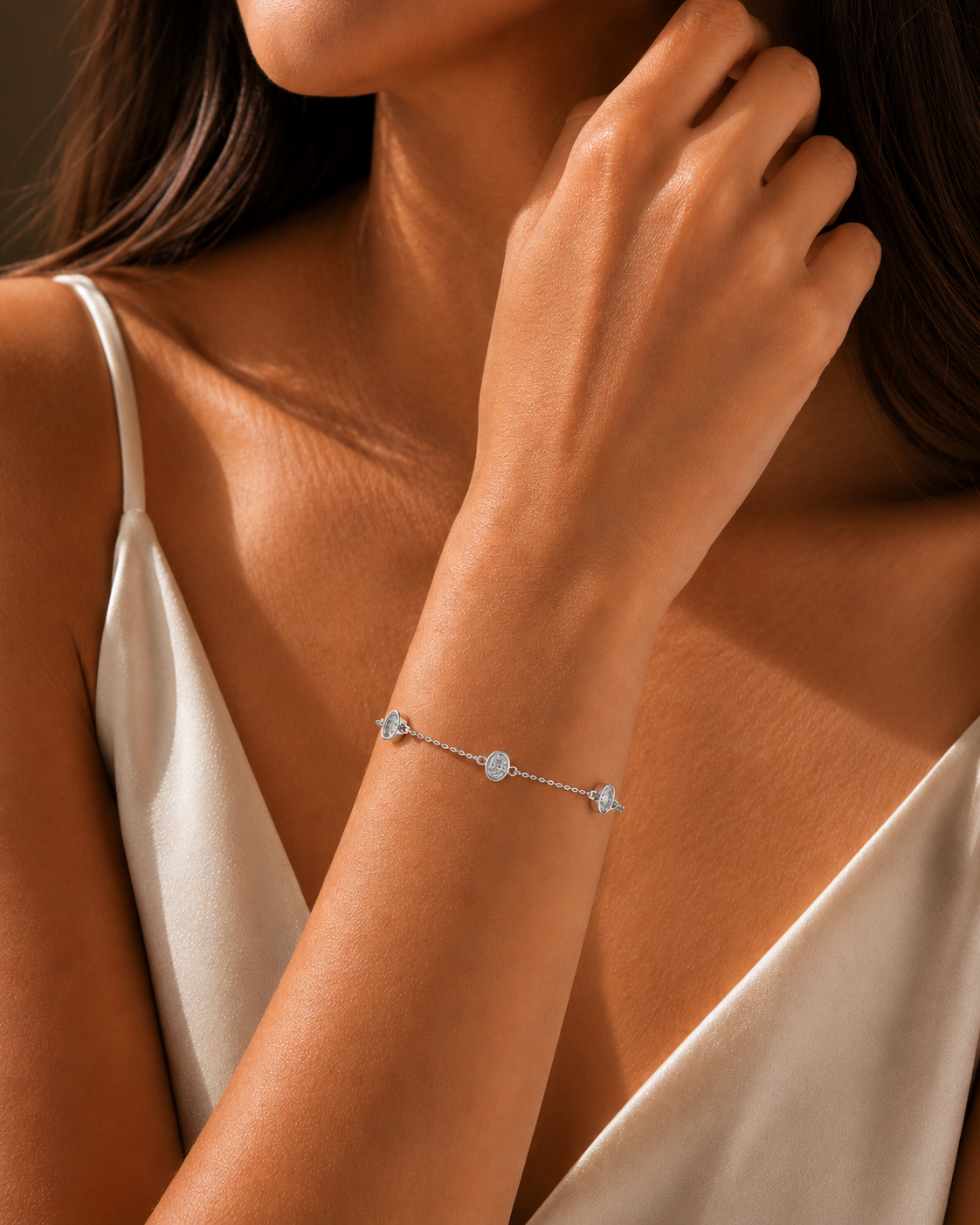 Oval Cut Four Stone Chain Bracelet Platinum 1