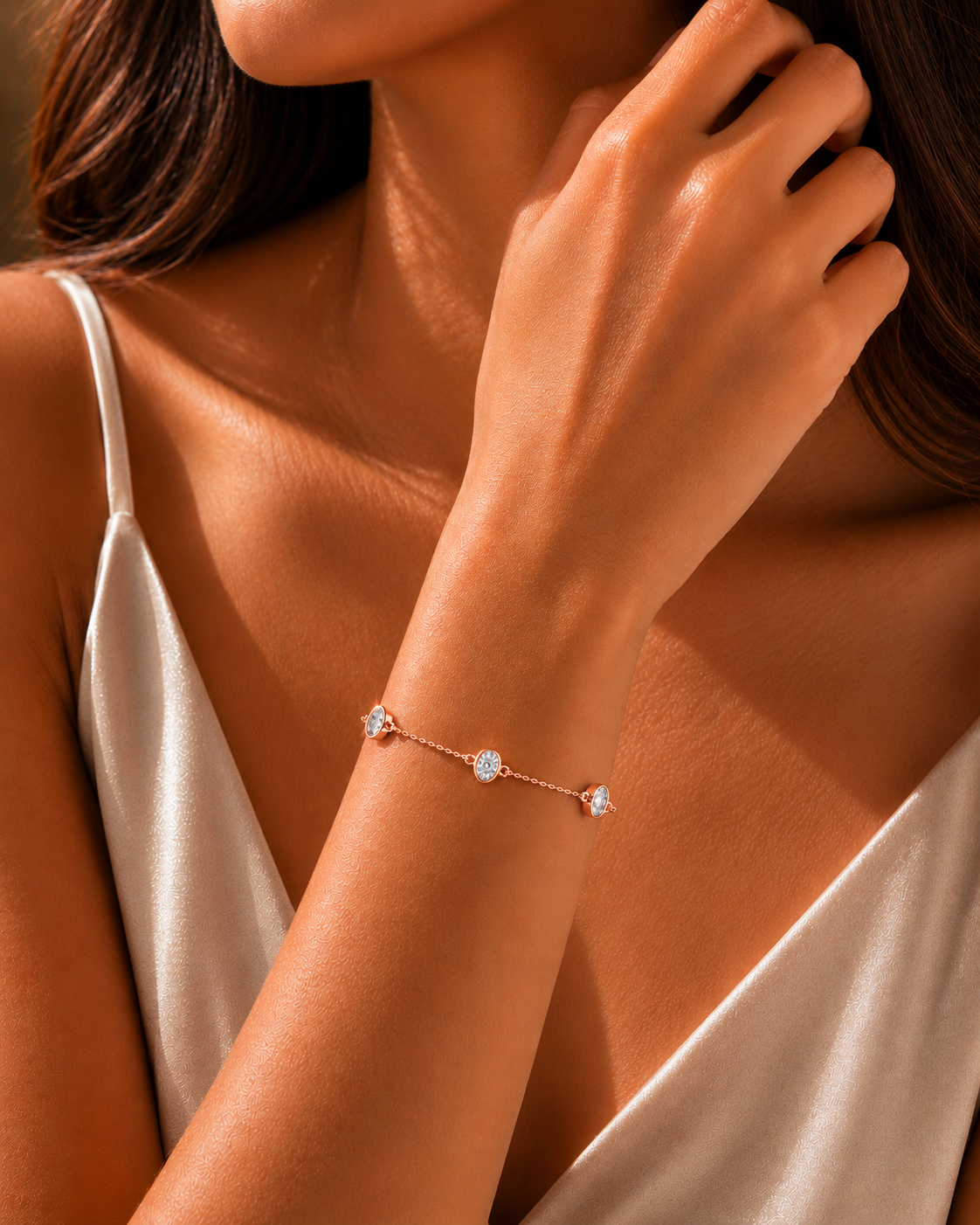 Oval Cut Four Stone Chain Bracelet Rose Gold