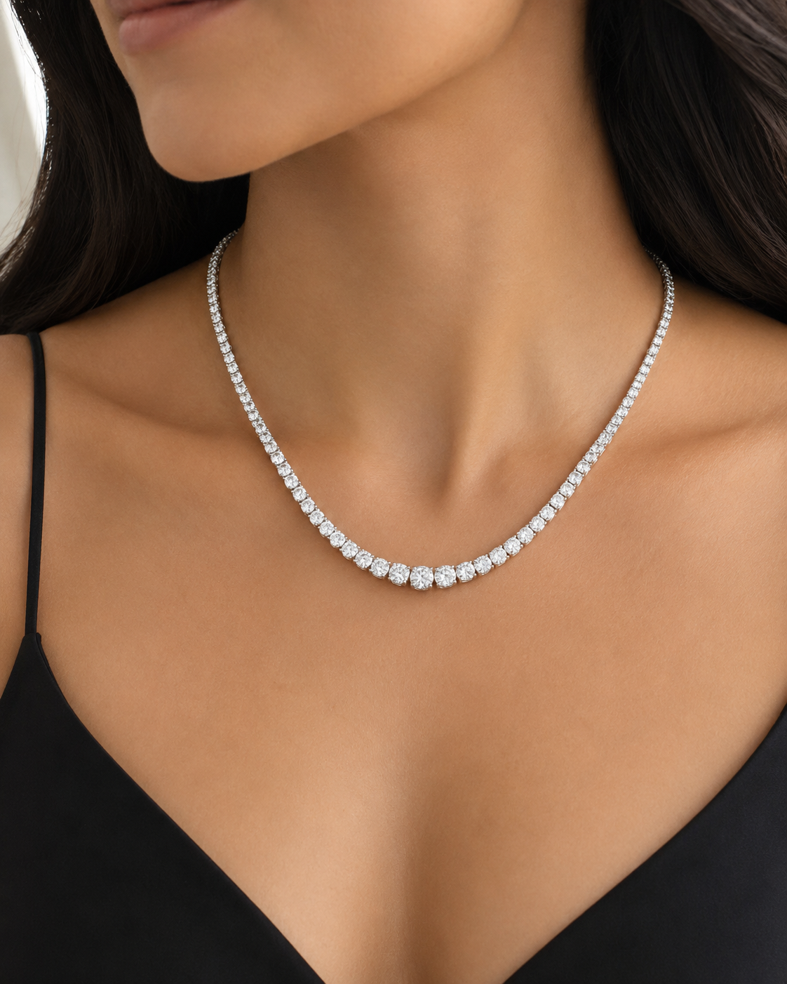 Round Brilliant Cut Graduated Tennis Necklace