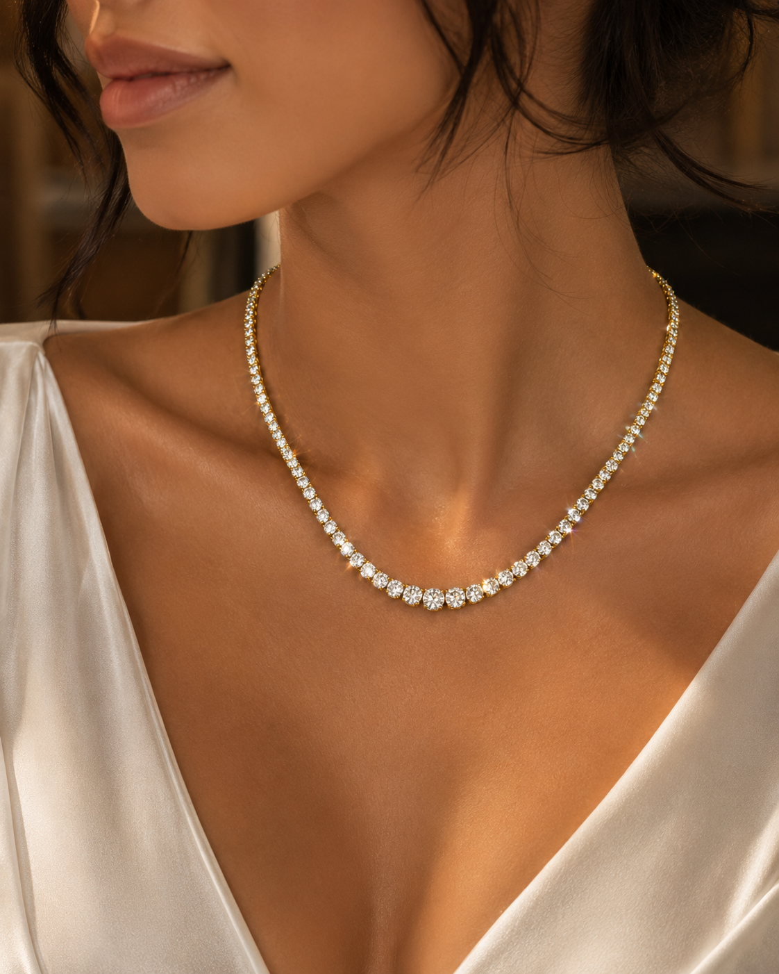 Round Brilliant Cut Graduated Tennis Necklace