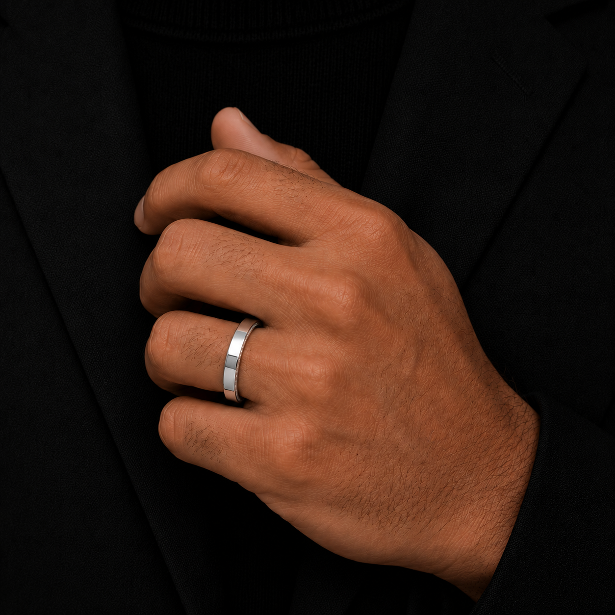 Classic Men's Wedding Band With Pave sides