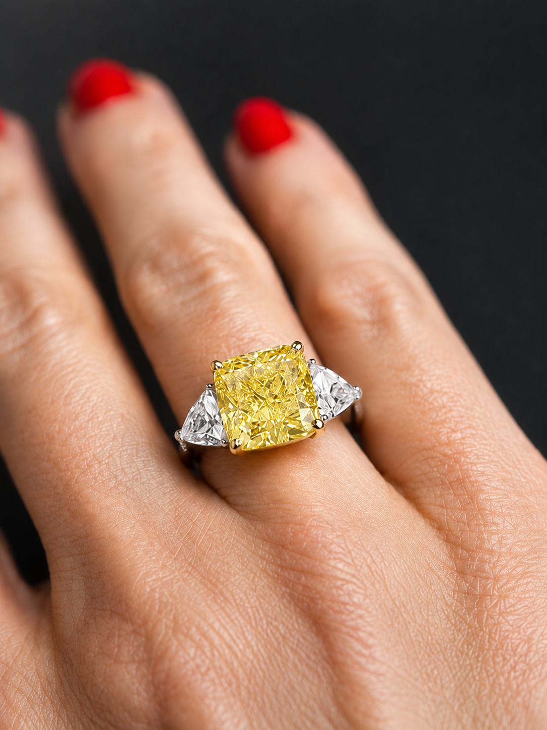 Cushion and Trillion Yellow Diamond Ring 2