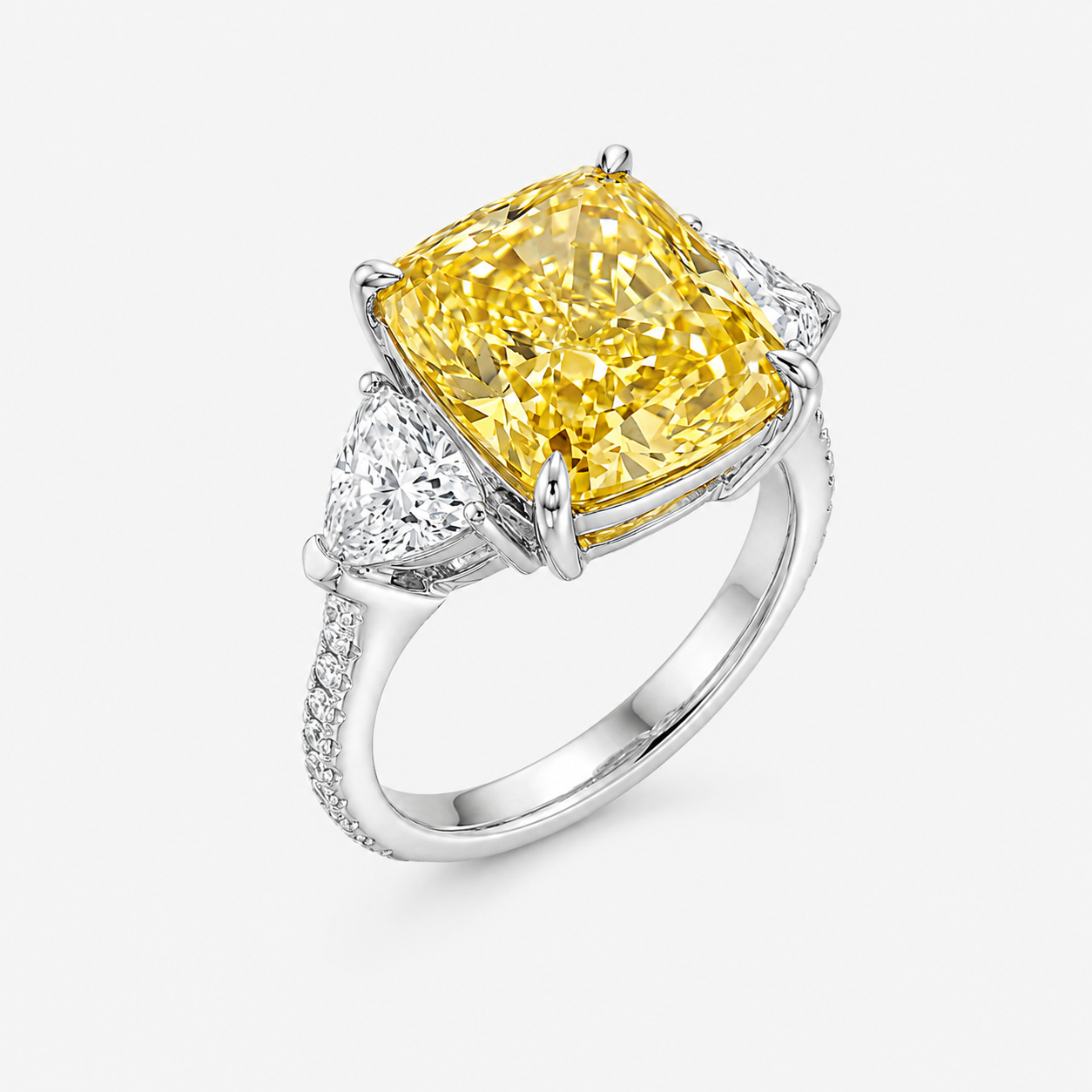 Cushion and Trillion Yellow Diamond Ring