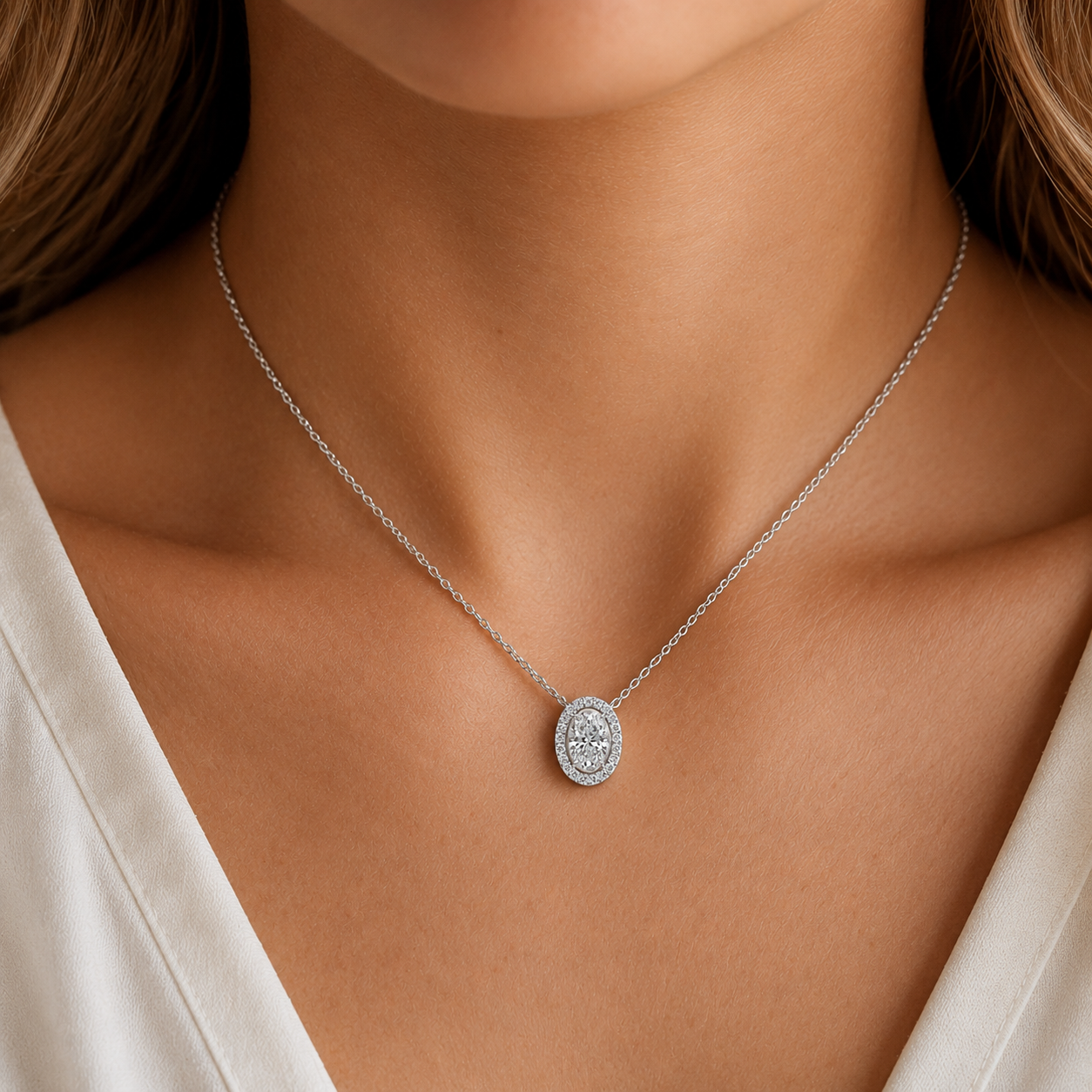 Oval Cut Halo Pendant