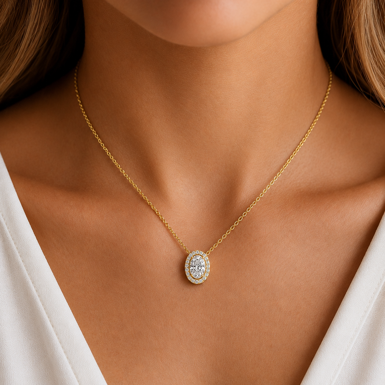 Oval Cut Halo Pendant yellow 