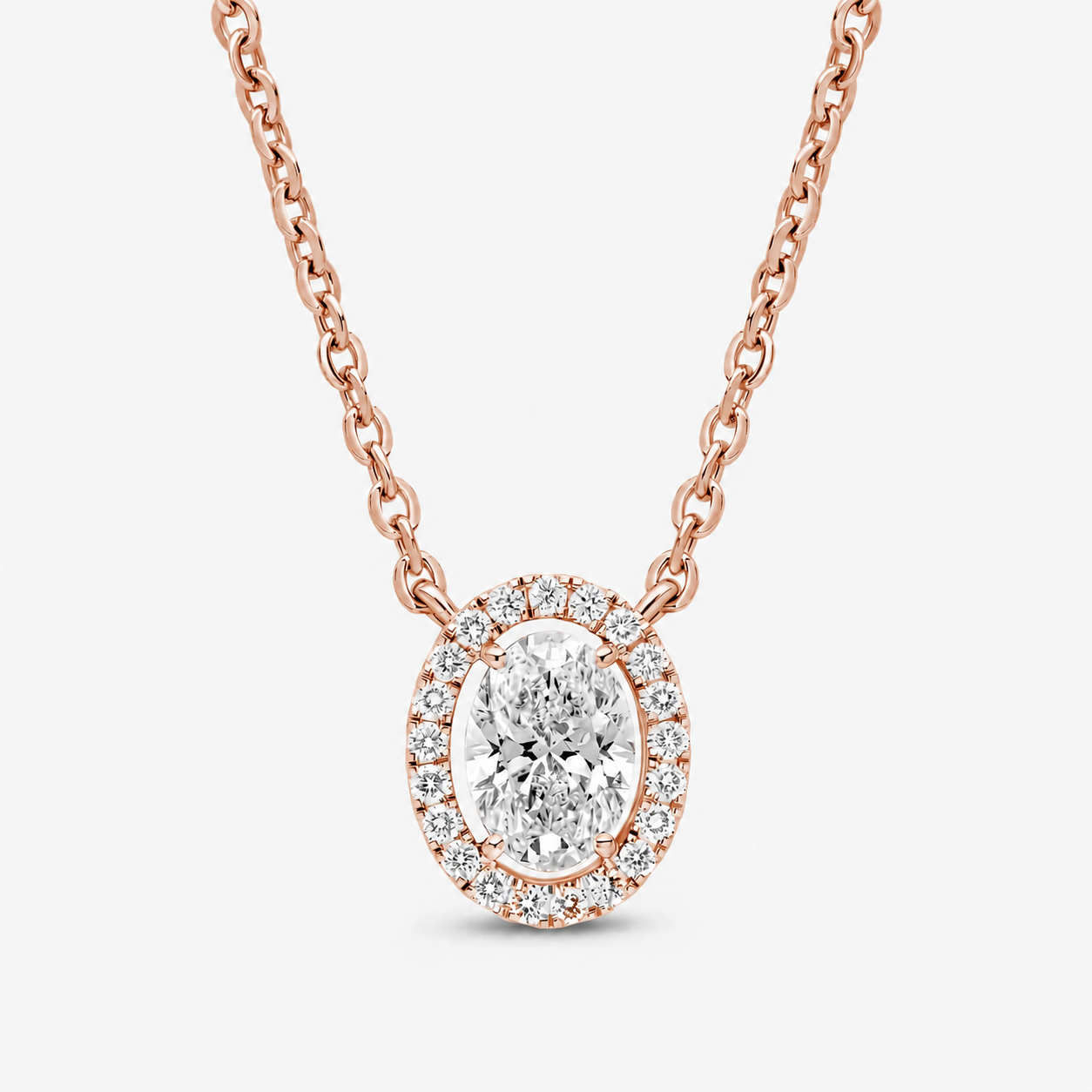 Oval Cut Halo Pendant Rose Gold 2