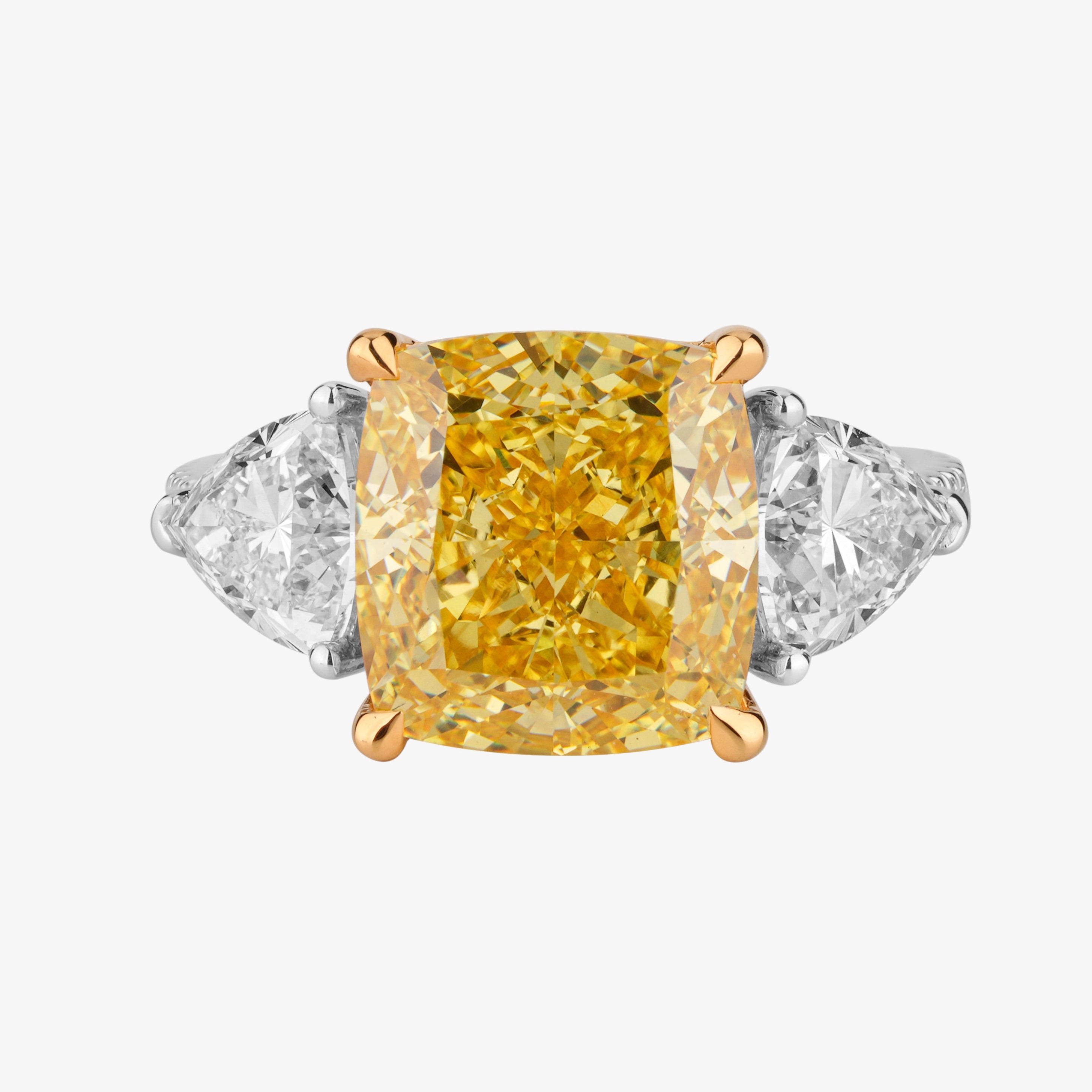 Cushion and Trillion Yellow Diamond Ring