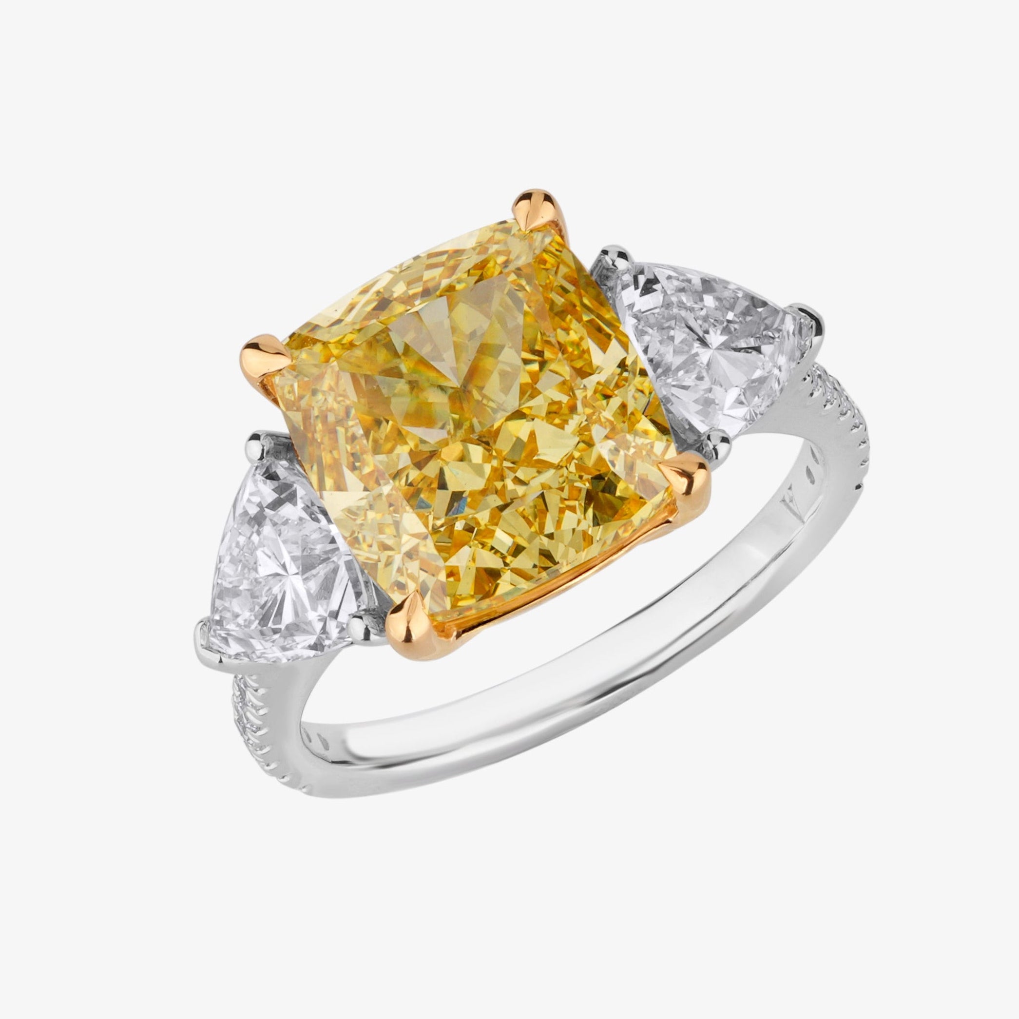 Cushion and Trillion Yellow Diamond Ring
