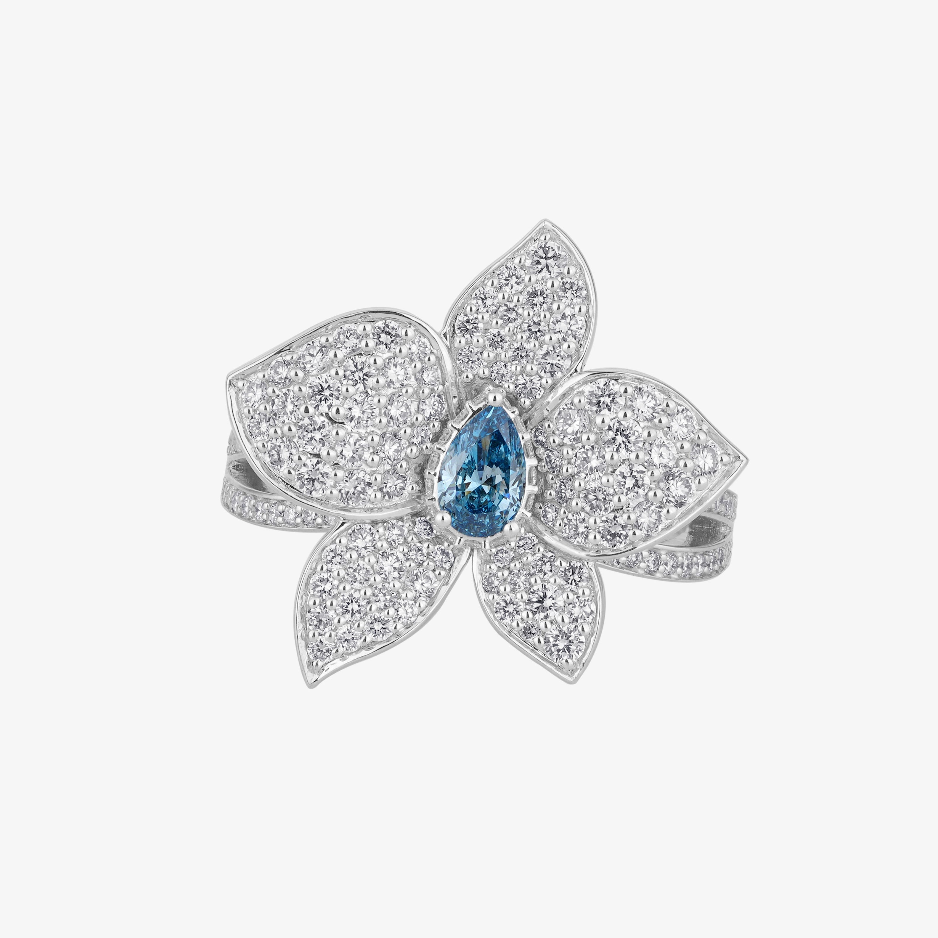 Blue Floral Statement Ring