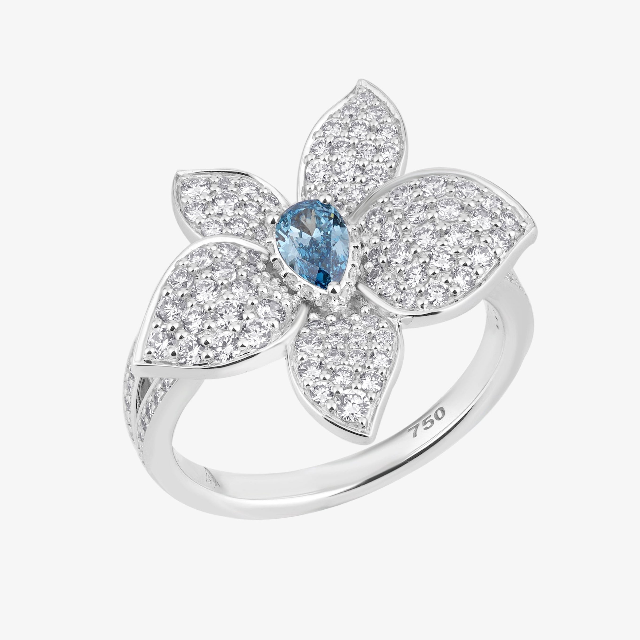 Blue Floral Statement Ring