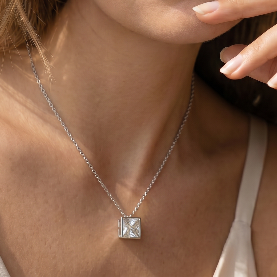 Princess Cut Bezel Set Pendant
