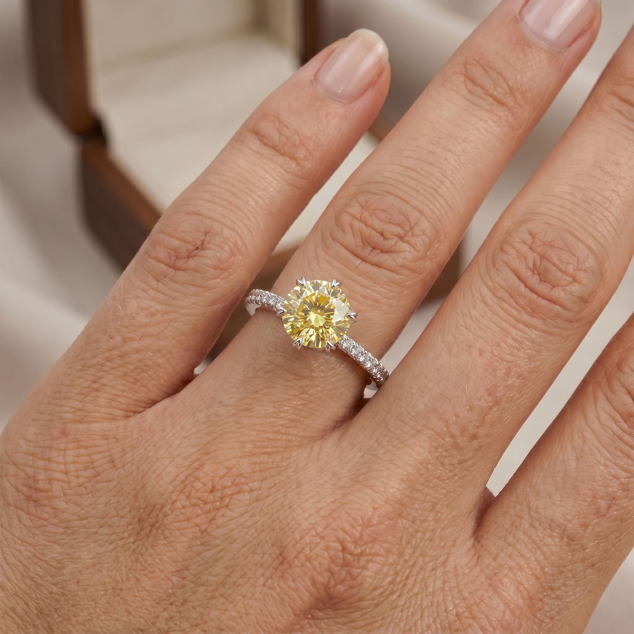 Yellow Diamond Pave Ring With Hidden Halo