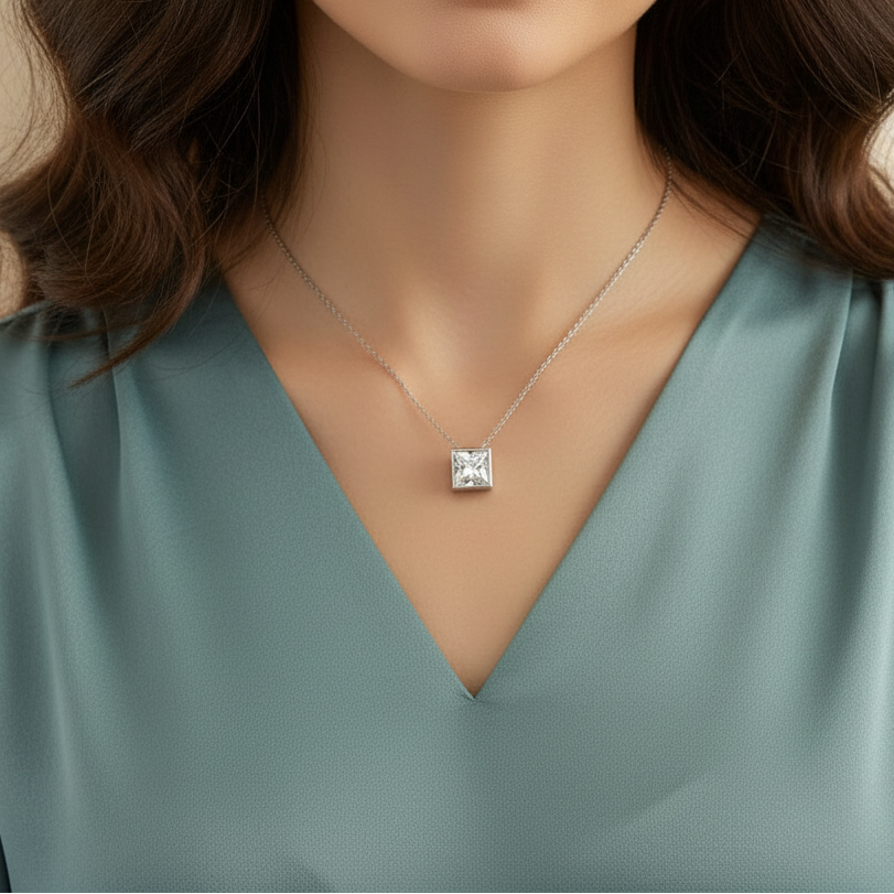 Princess Cut Bezel Set Pendant 1