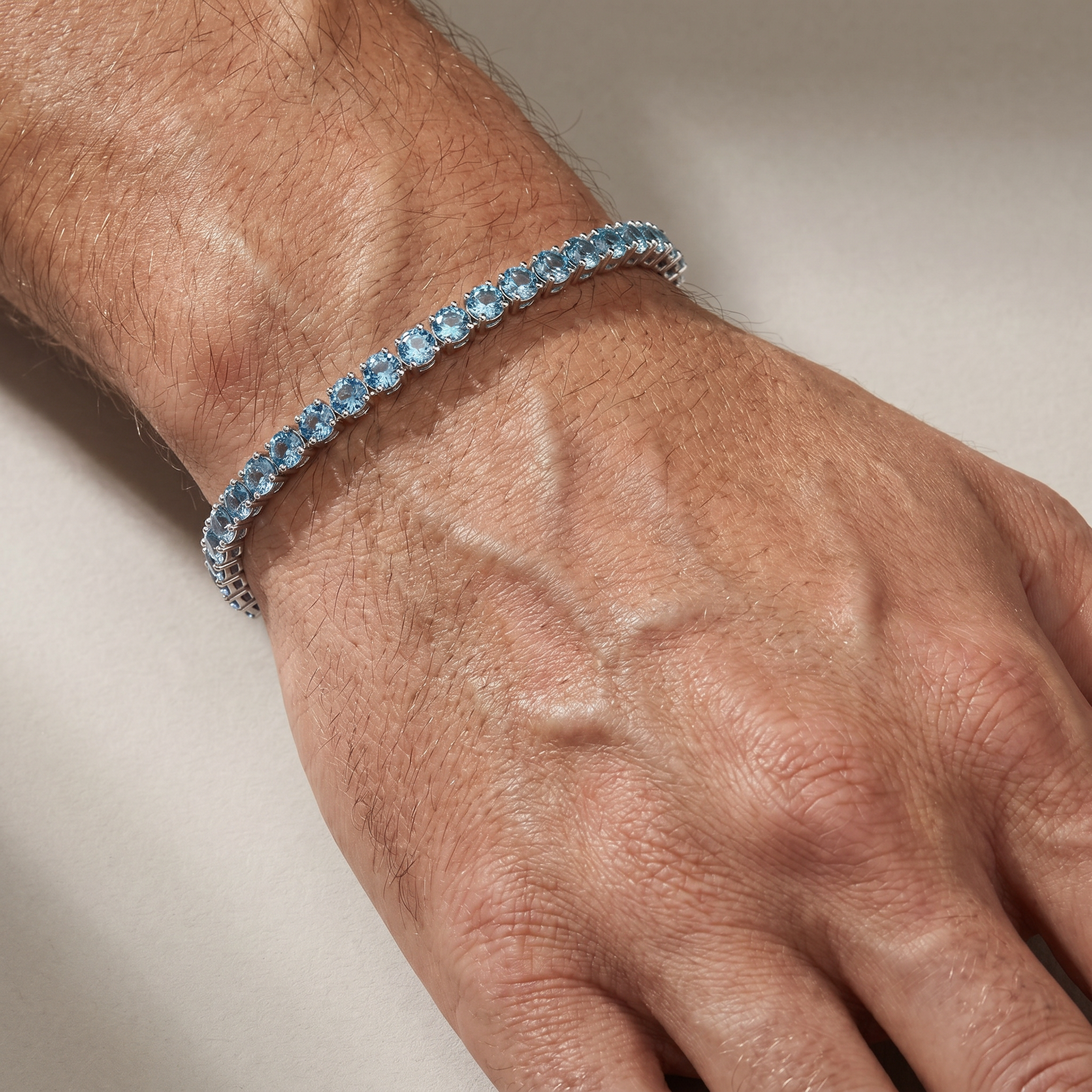 Men's Blue Diamond Round Cut Tennis Bracelet