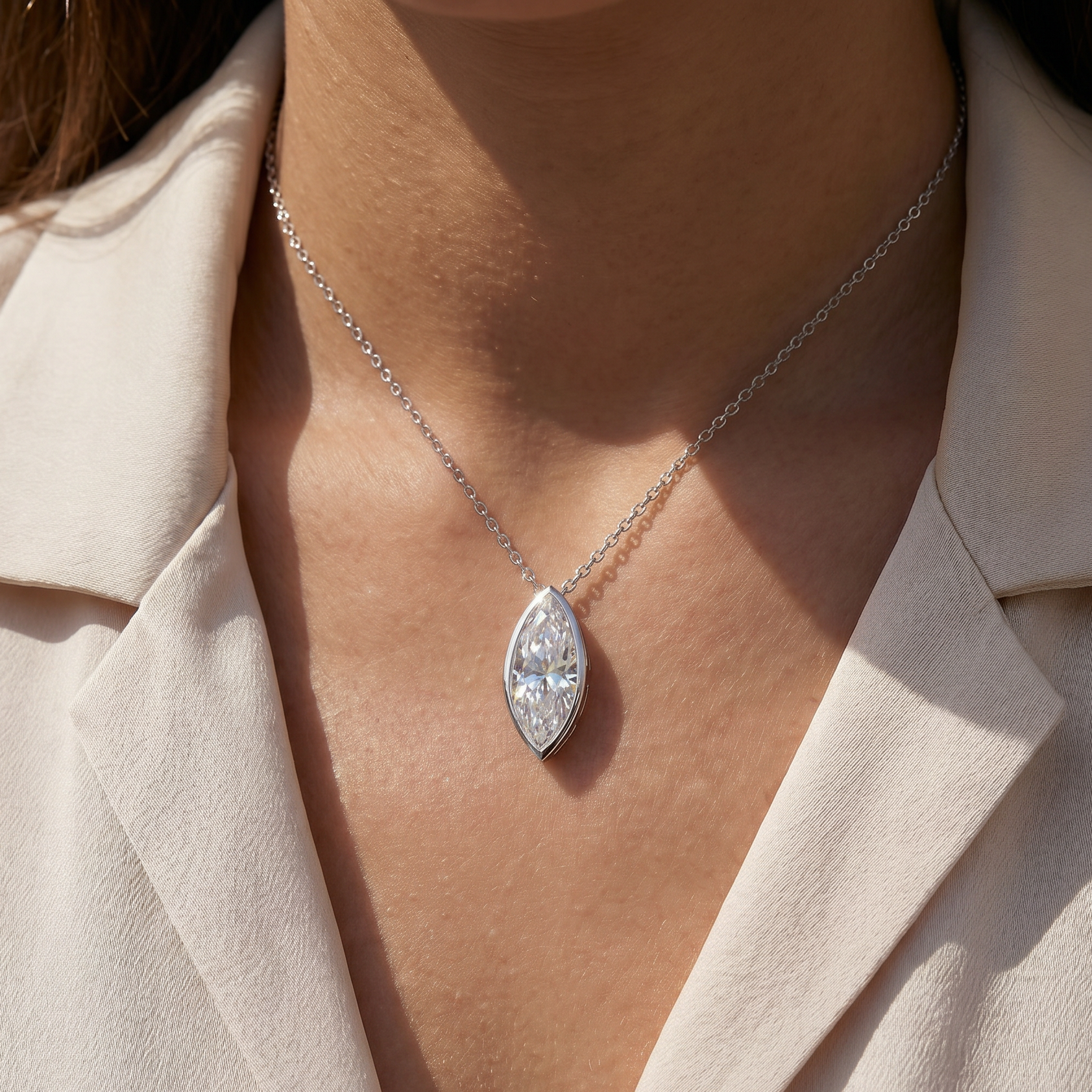 Marquise Cut Bezel Set Pendant White Gold