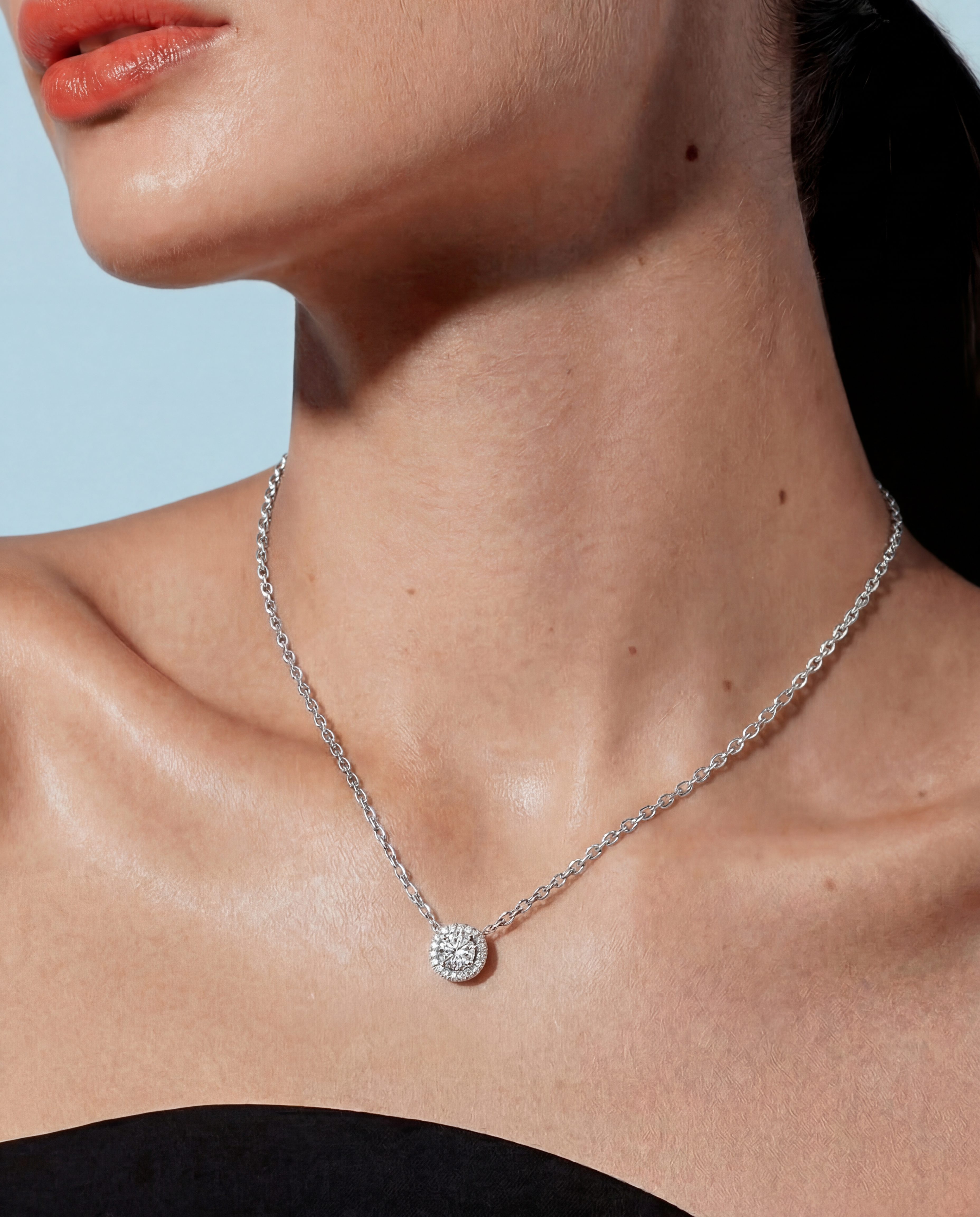 Round Brilliant Cut Halo Pendant White Gold