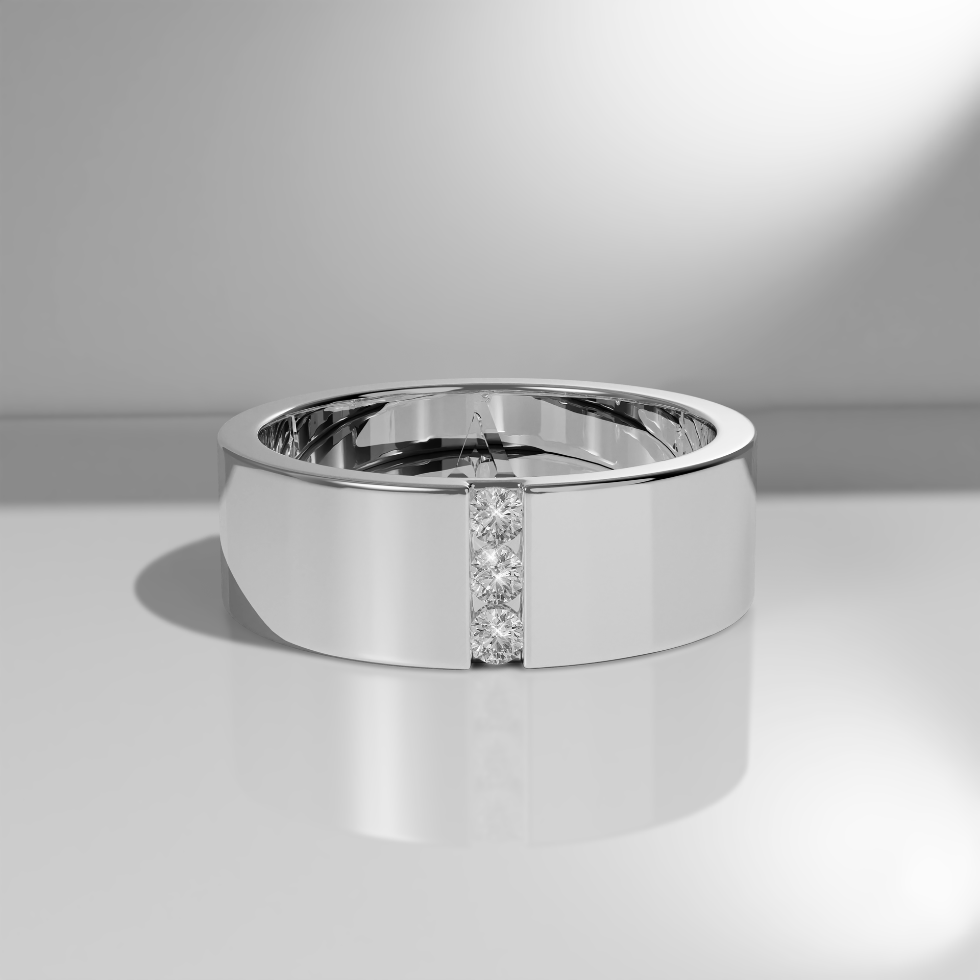 Men's Lab-Grown Three Diamond White Wedding Band - Astrea London