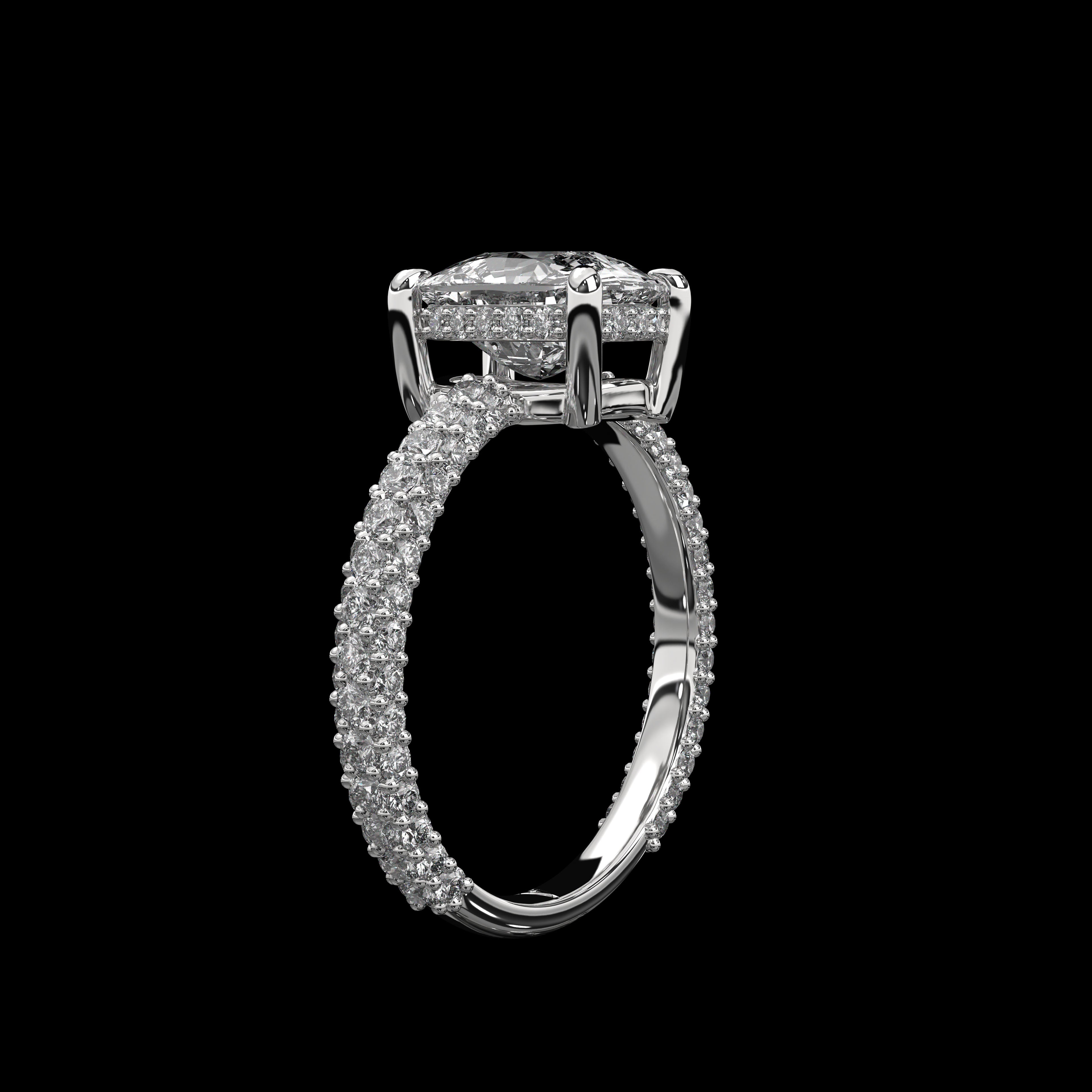 Oval hidden halo 3 row pave shank