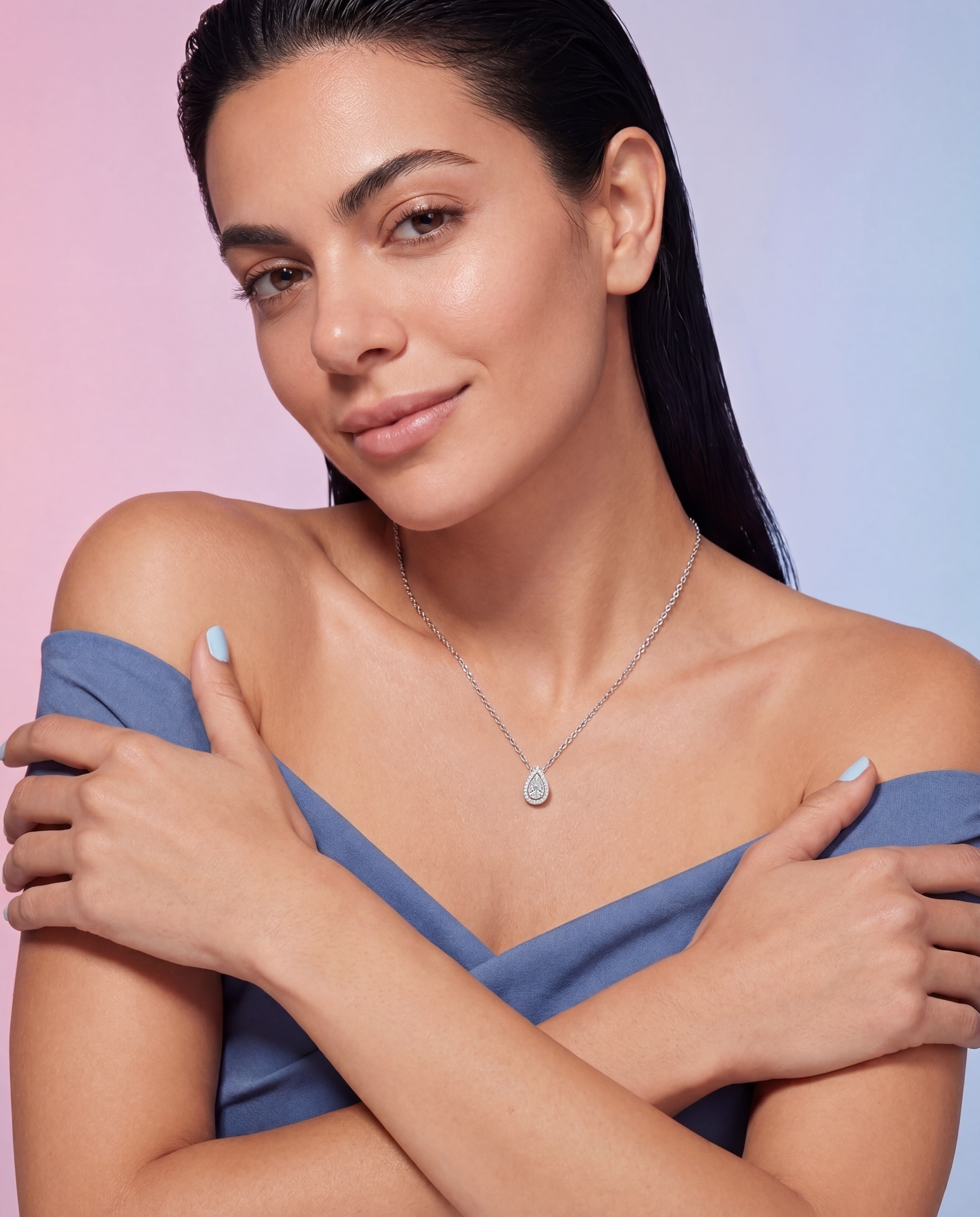 Pear Cut Halo Pendant White Gold