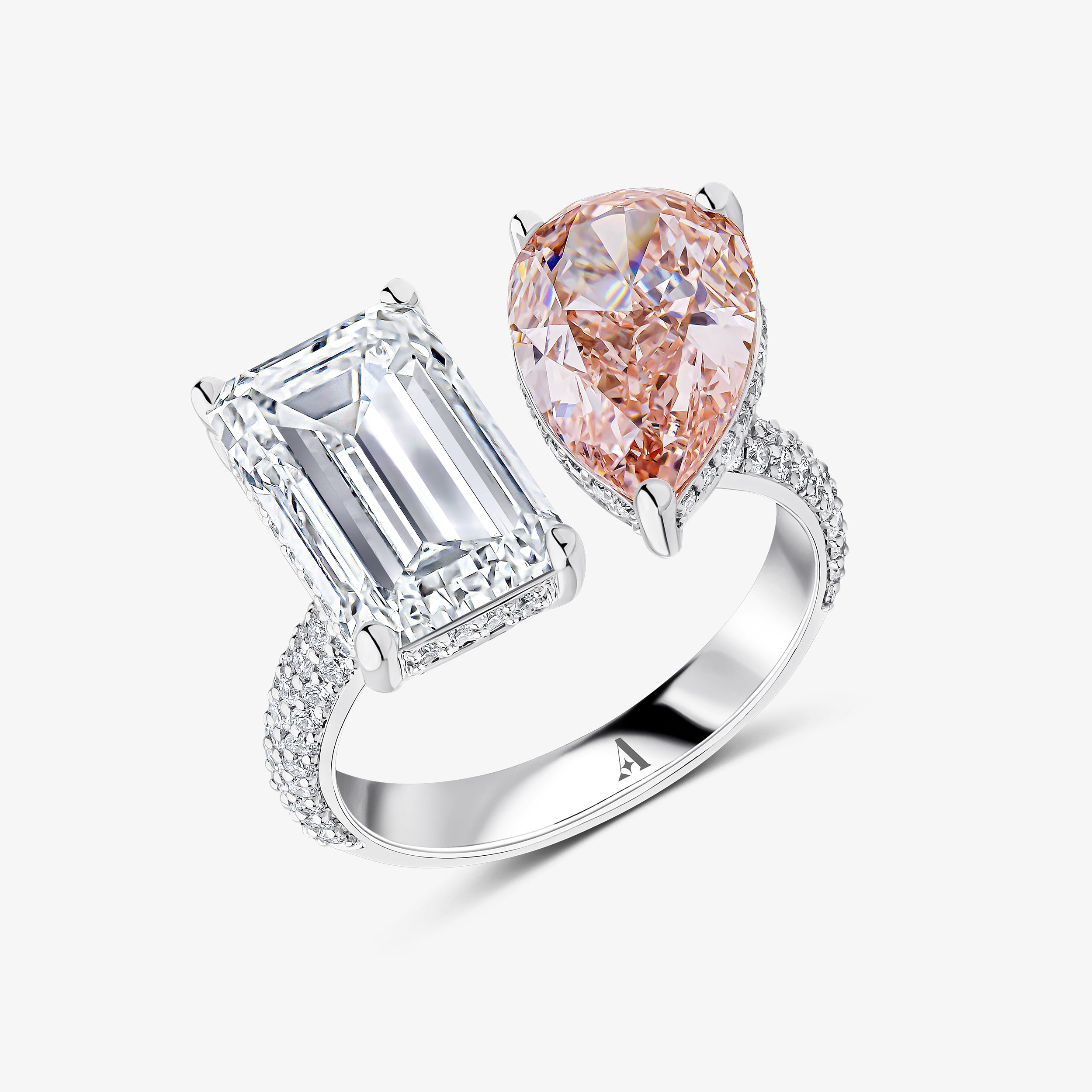 Pear and Emerald Cut Pink Diamond Ring