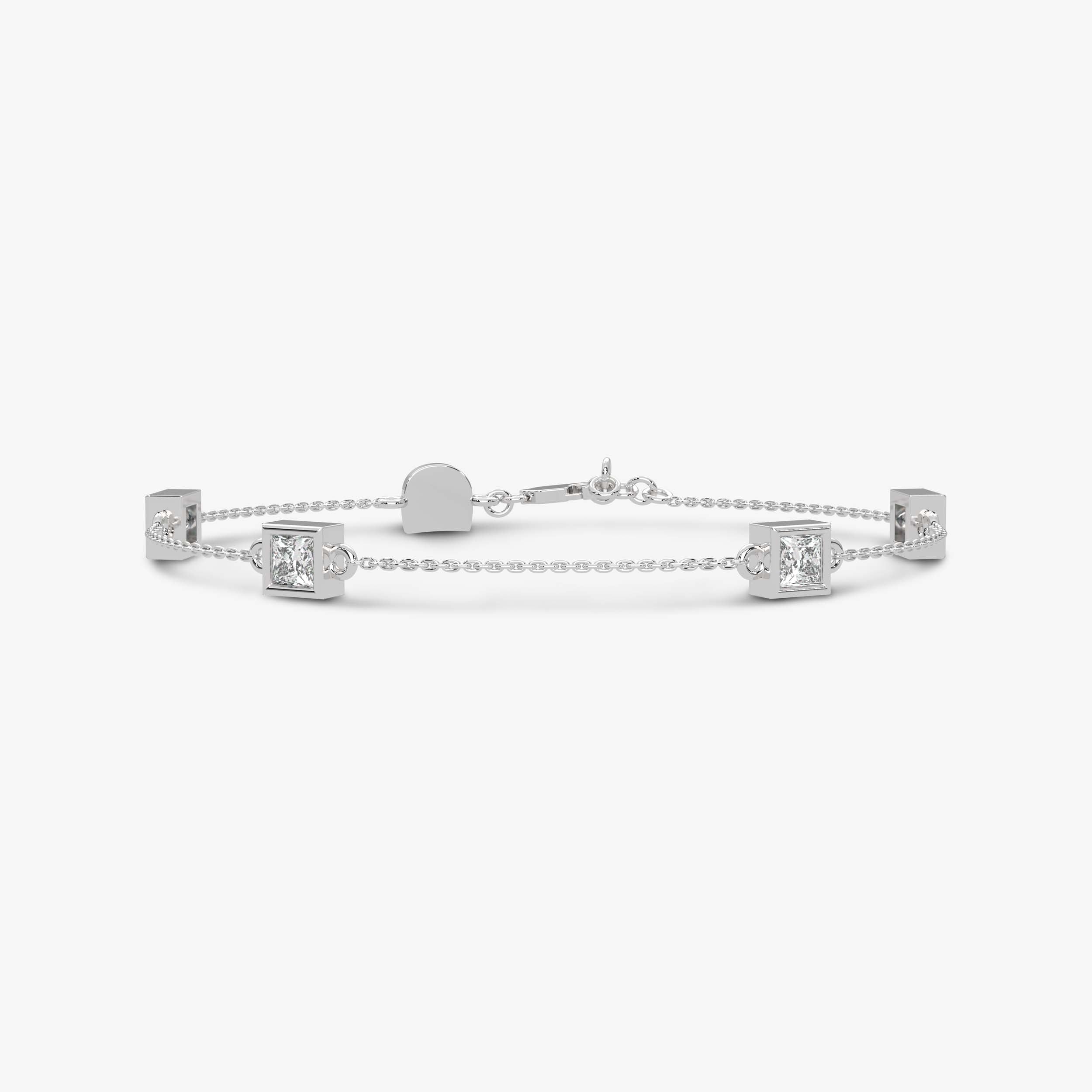 Princess Cut Four Stone Chain Bracelet