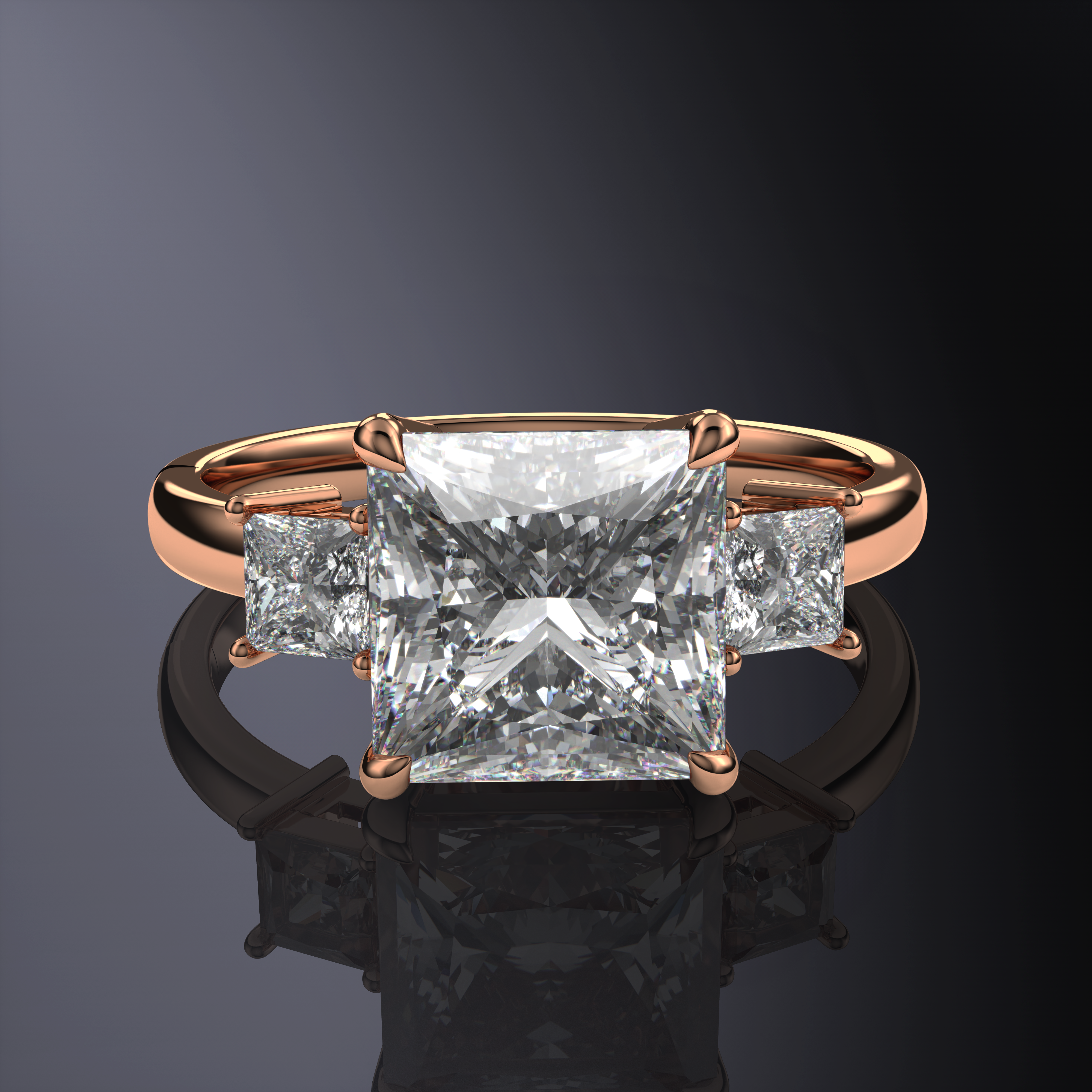 Princess Ring with side diamonds