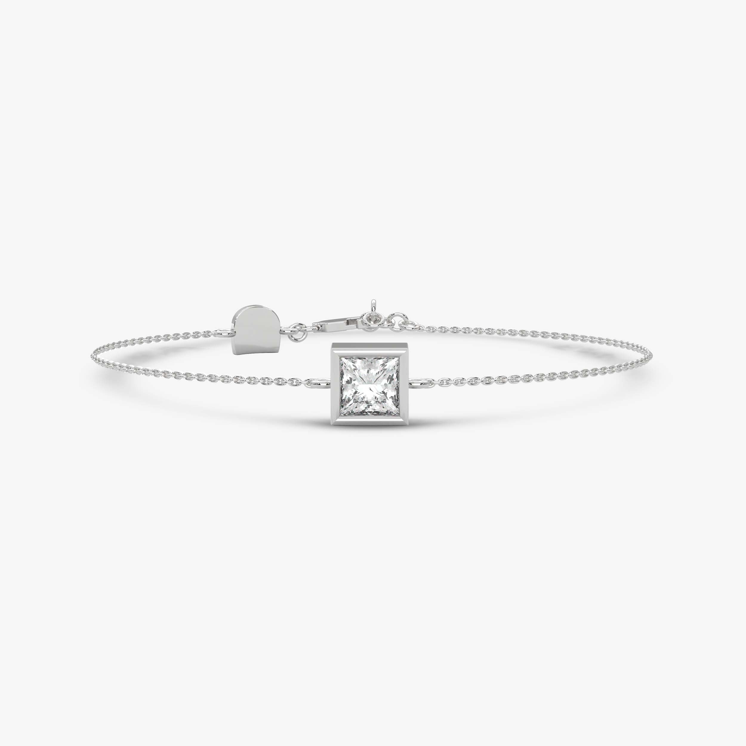 Princess Cut Single Stone Chain Bracelet