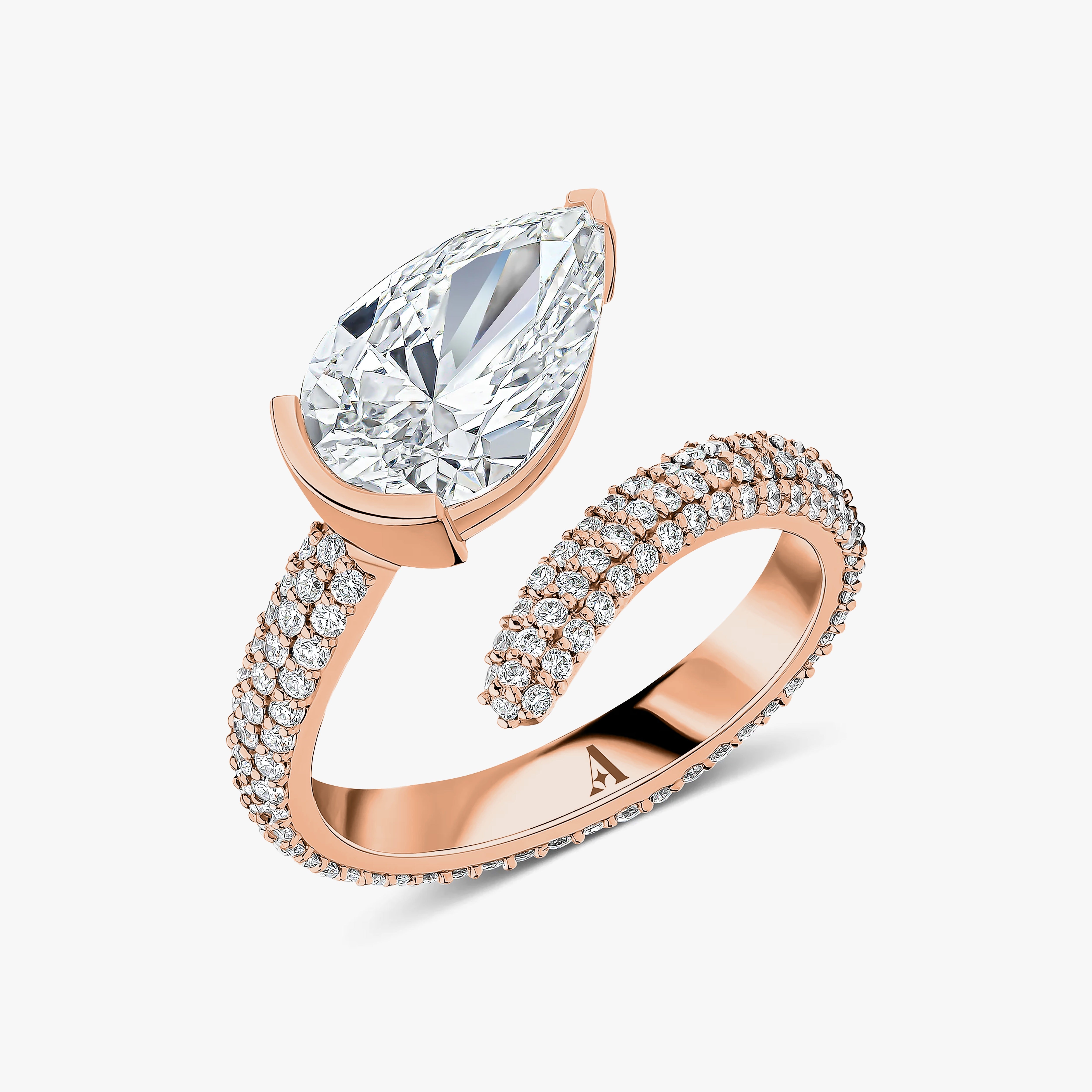 Pear Cut Diamond Pavé Ring Rose Gold