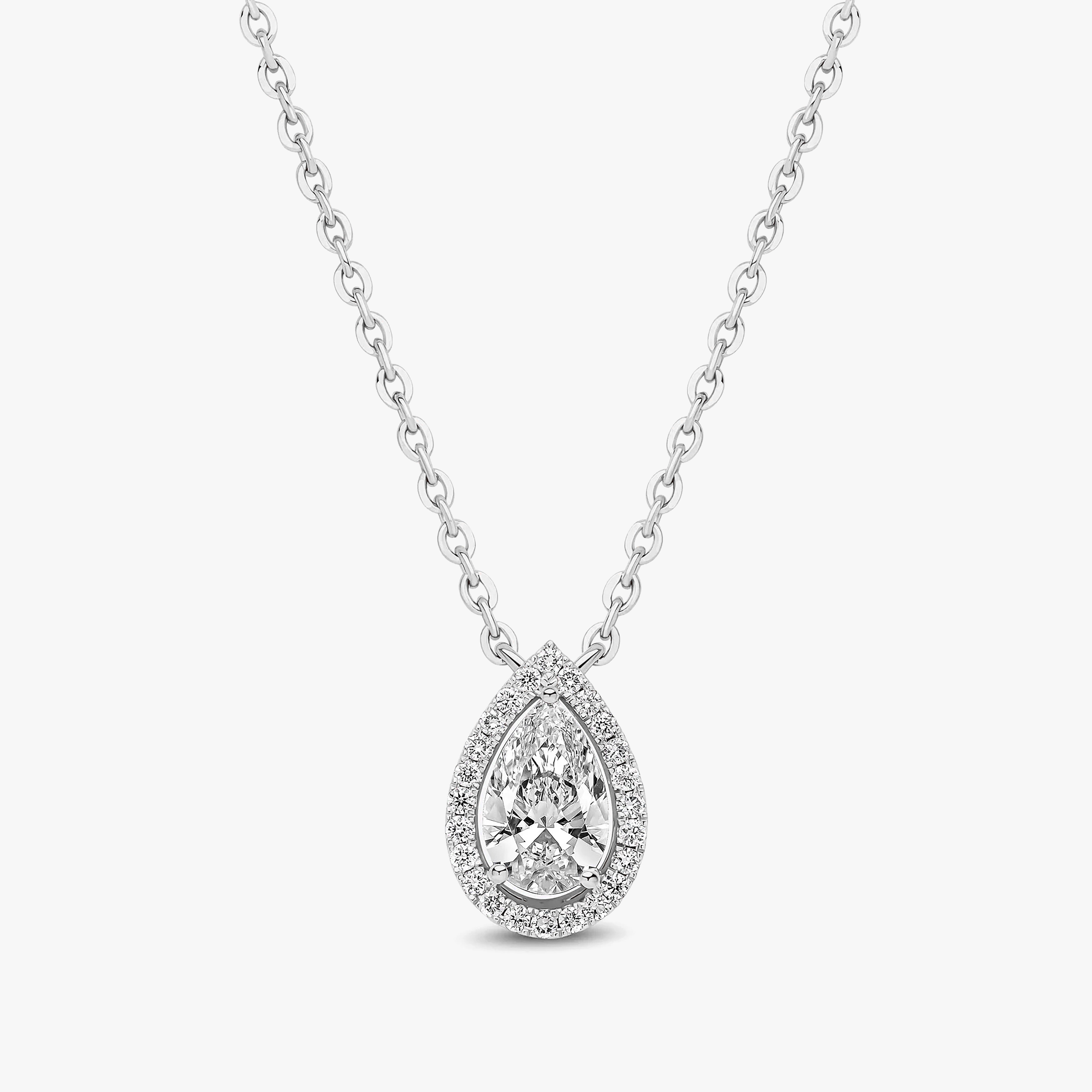 Pear Cut Halo Pendant White Gold