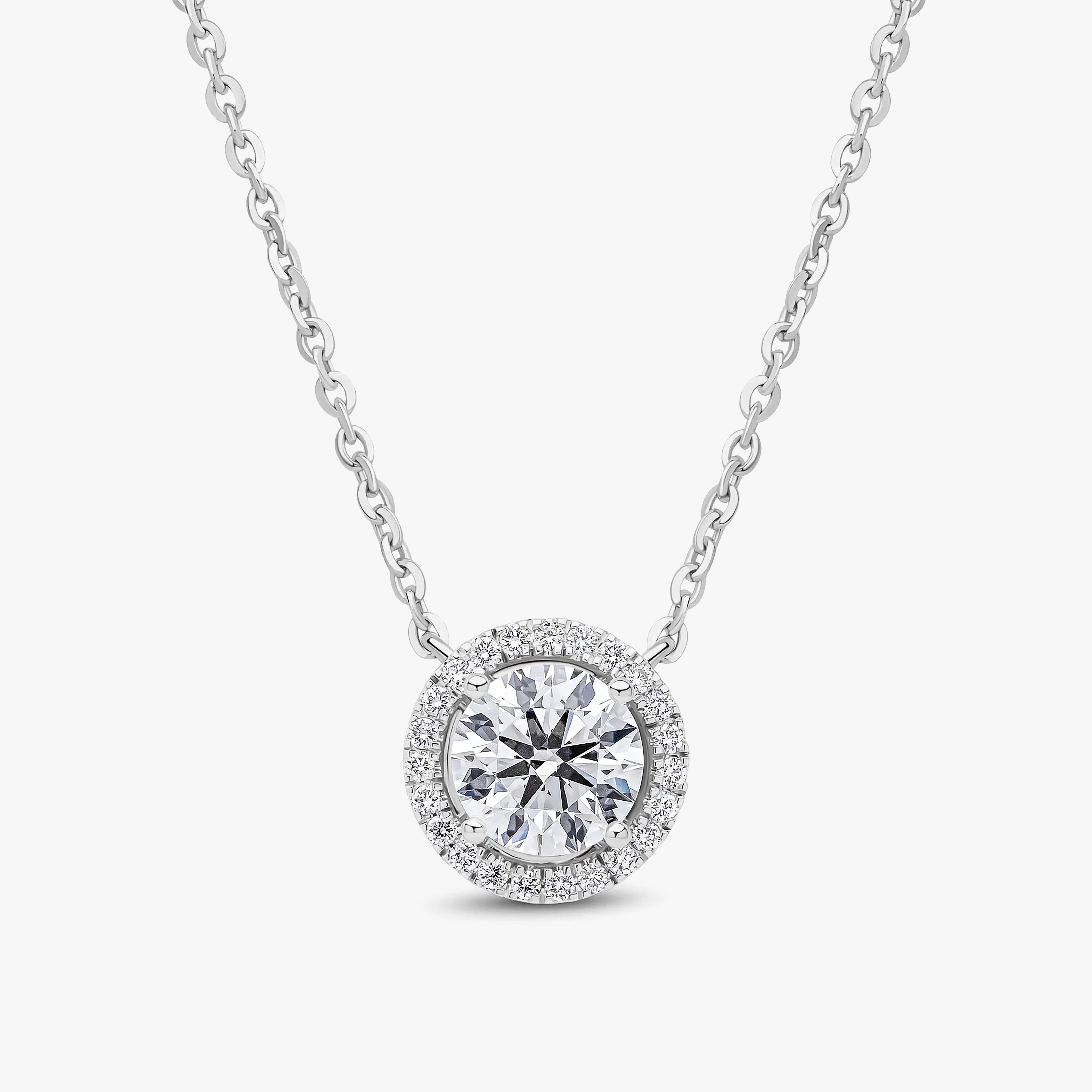 Round Brilliant Cut Halo Pendant White Gold