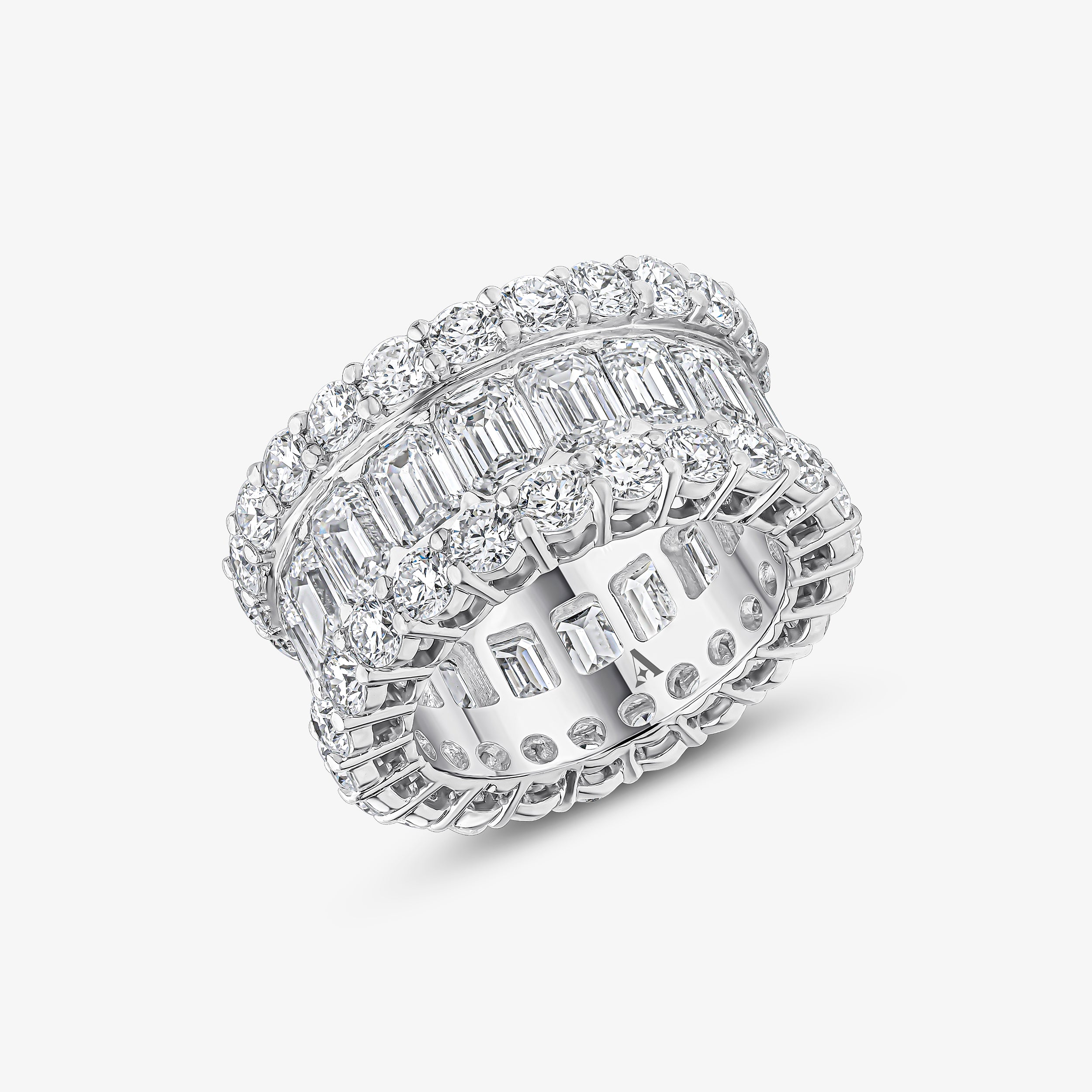 Three Tier Emerald & Round Brilliant Cut Eternity Ring