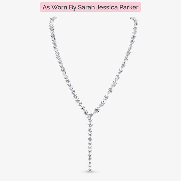 Pear and Round Brilliant Cut Lariat Necklace