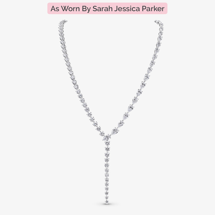 Pear and Round Brilliant Cut Lariat Necklace